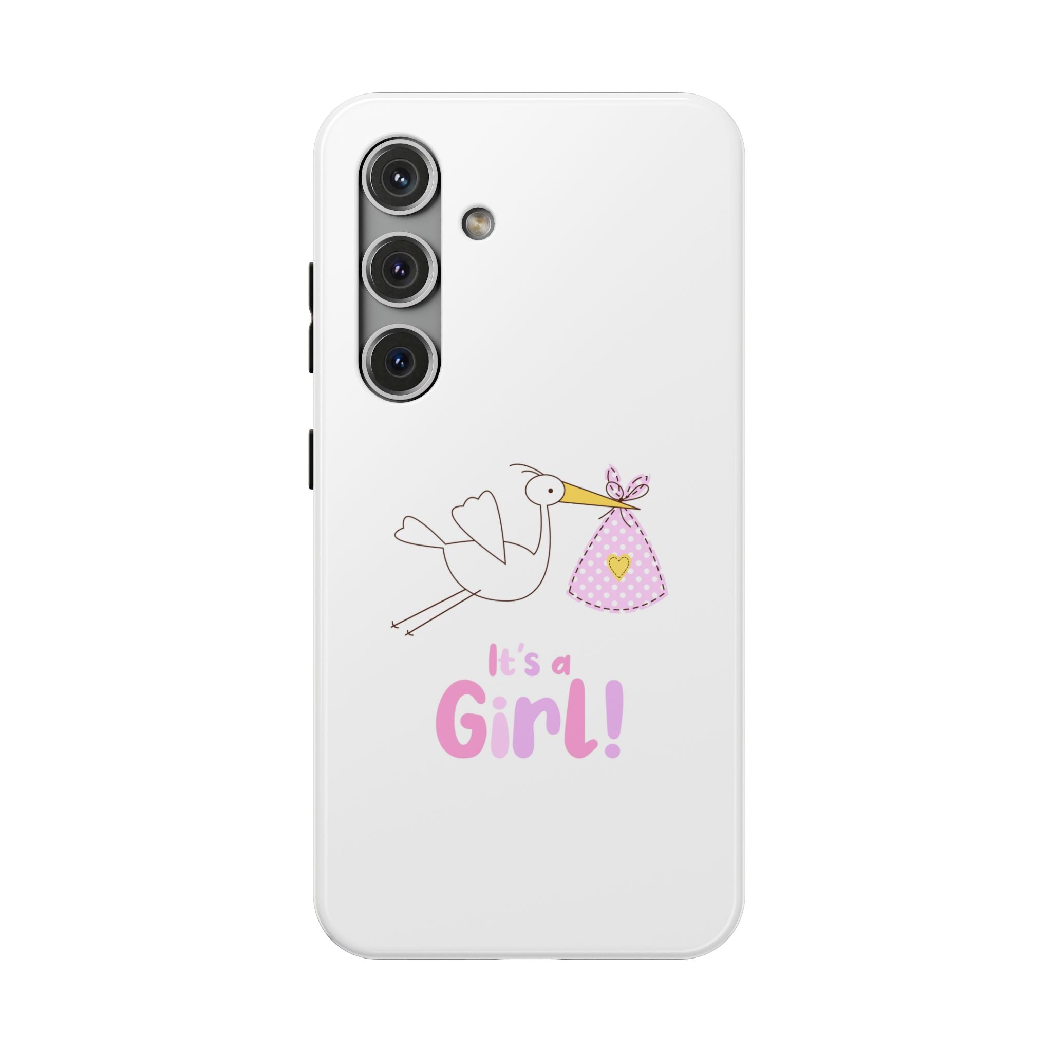 Stork carrying bundle "It's a Girl!" Phone Case | Impact-Resistant Case