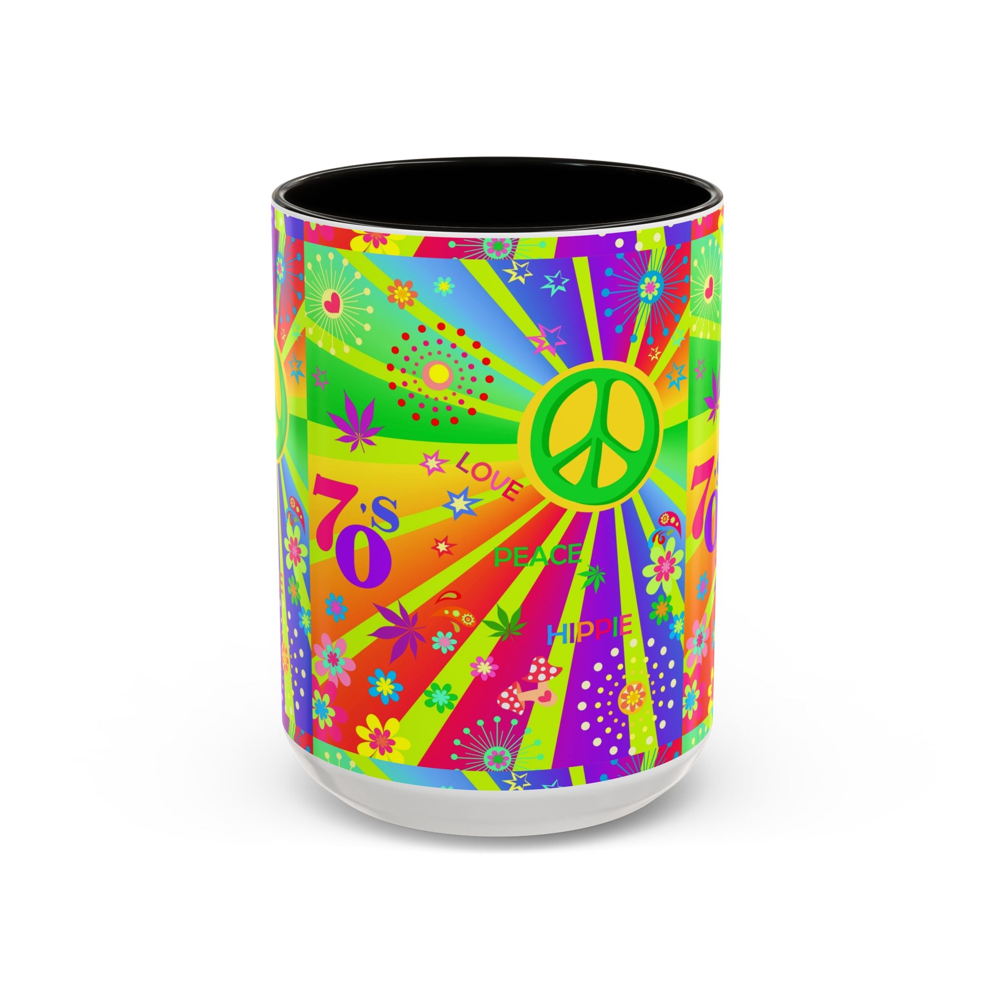 70s Peace Sign Psychedelic Mug | Retro Hippie Rainbow Coffee Cup