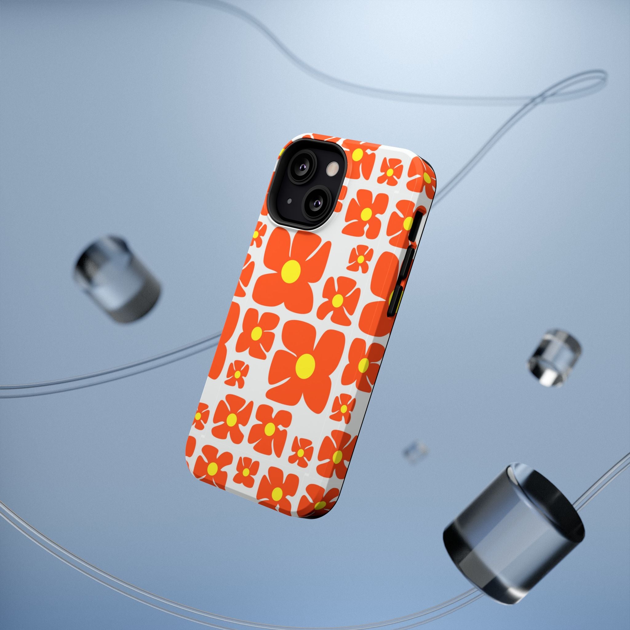 Retro Orange Floral Phone Case | Impact-Resistant Case