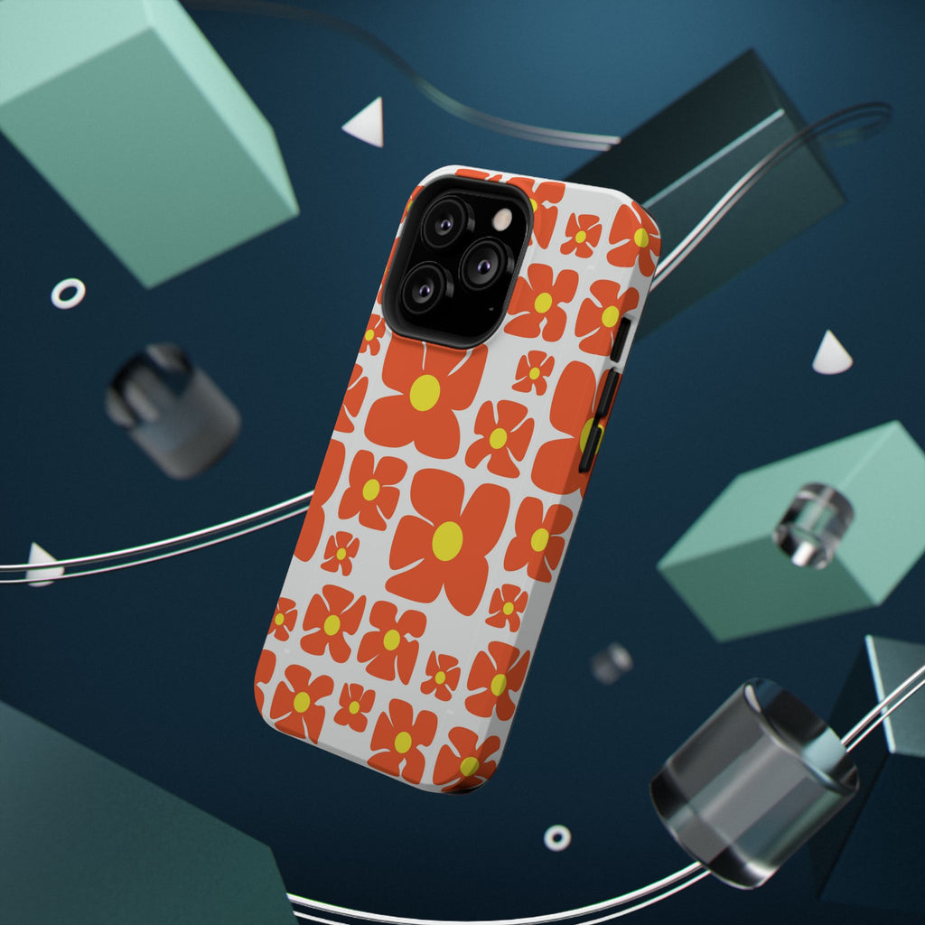 Retro Orange Floral Phone Case | Impact-Resistant Case
