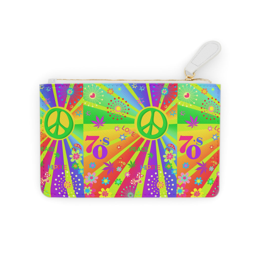 70s Hippie Peace Sign Mini Clutch Bag | Retro Psychedelic Floral Pattern