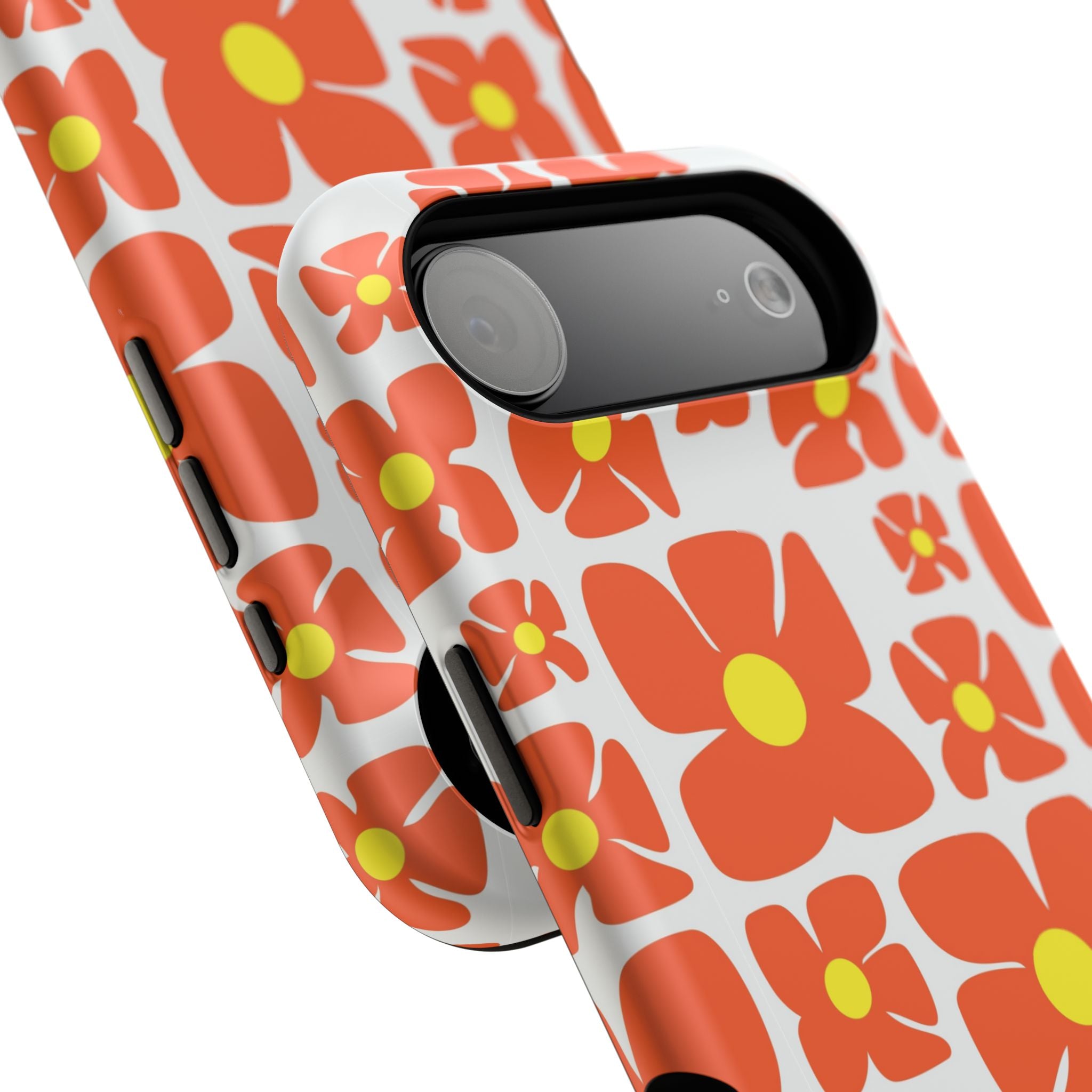 Retro Orange Floral Phone Case | Impact-Resistant Case