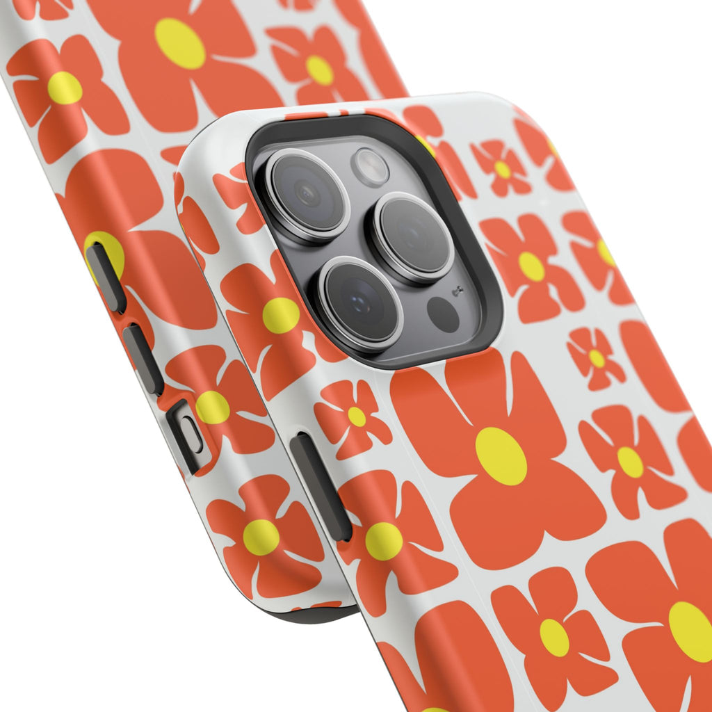 Retro Orange Floral Phone Case | Impact-Resistant Case