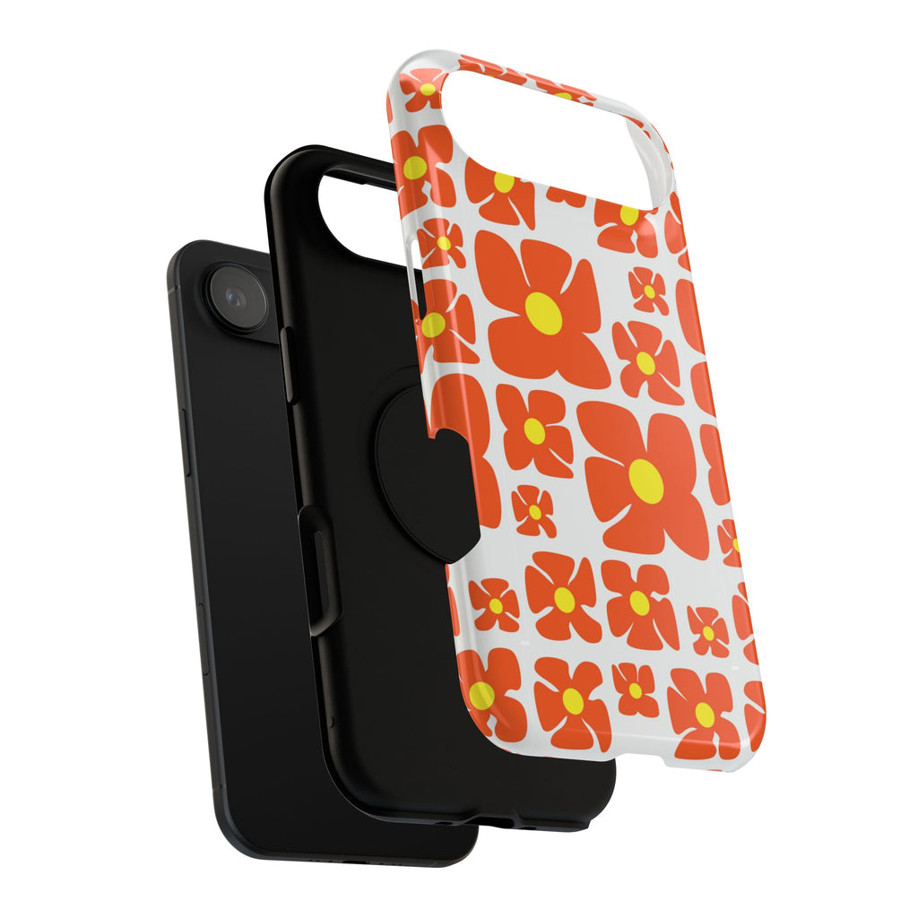 Retro Orange Floral Phone Case | Impact-Resistant Case