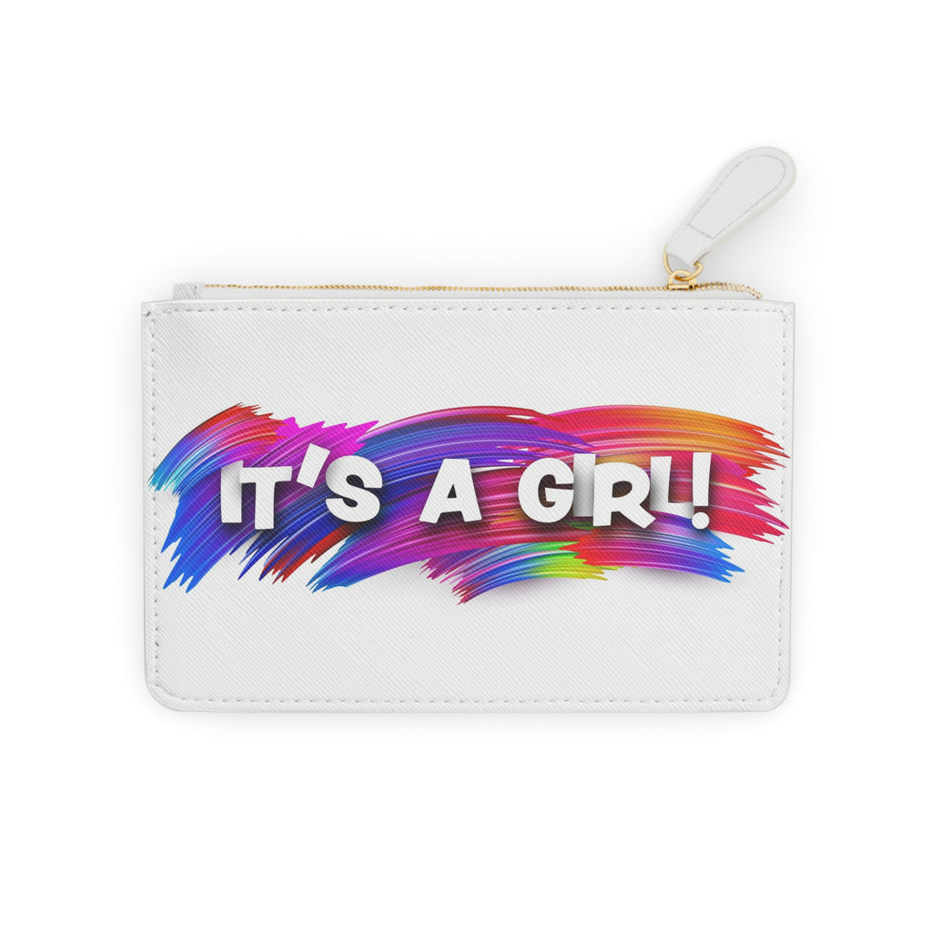 It's a Girl! Mini Clutch Bag | Rainbow Brushstroke Baby Announcement