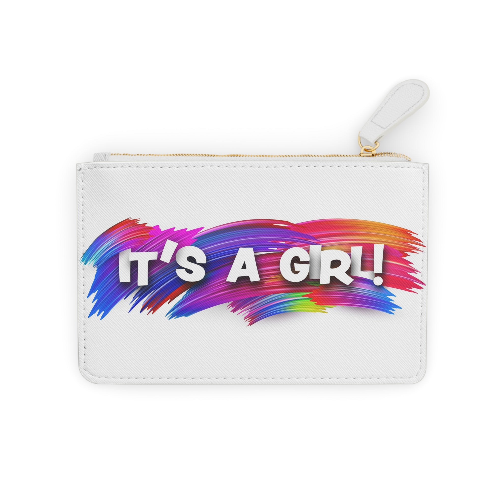 It's a Girl! Mini Clutch Bag | Rainbow Brushstroke Baby Announcement