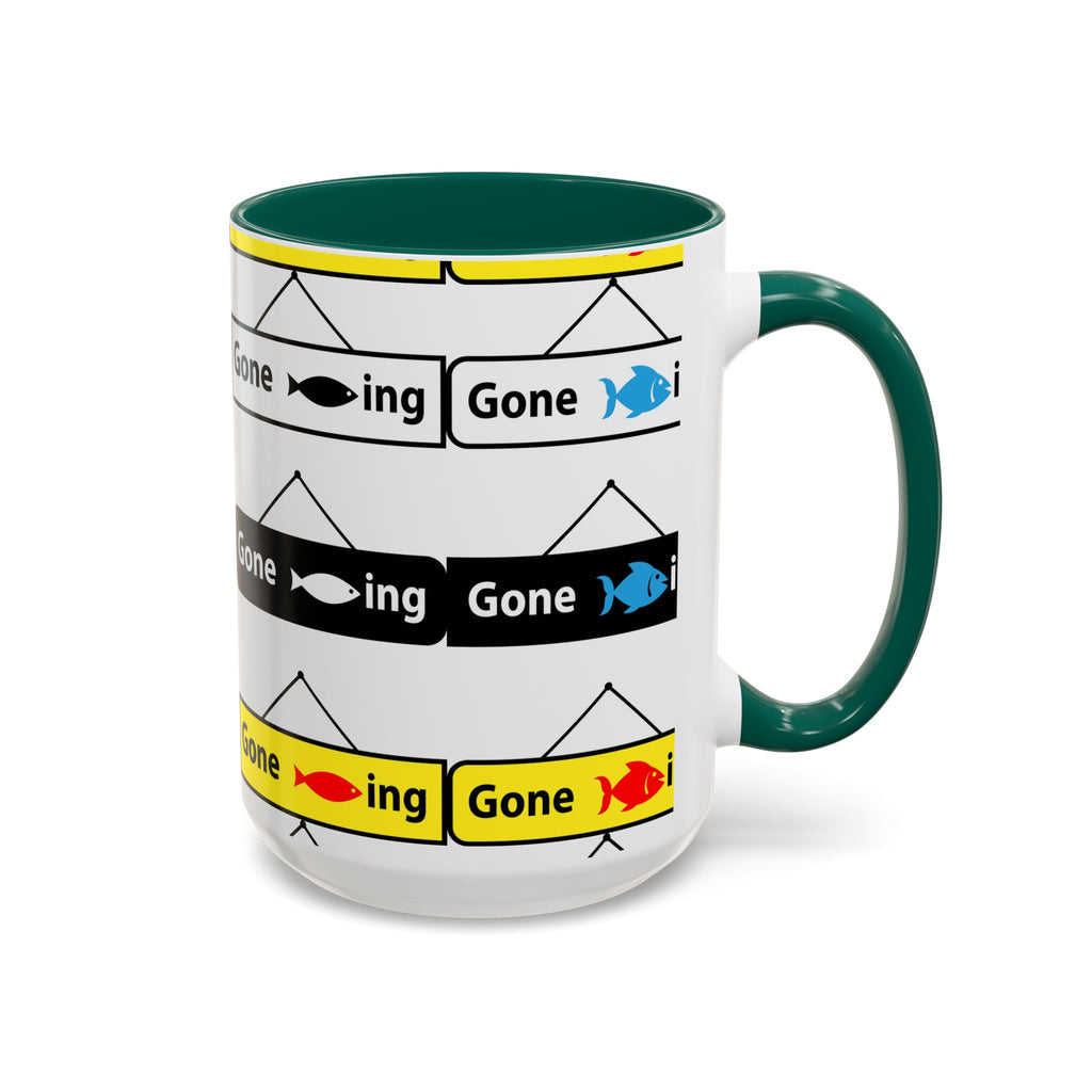 Gone Fishing Mug | Colorful Fish Sign Repeat Pattern, 11oz 15oz
