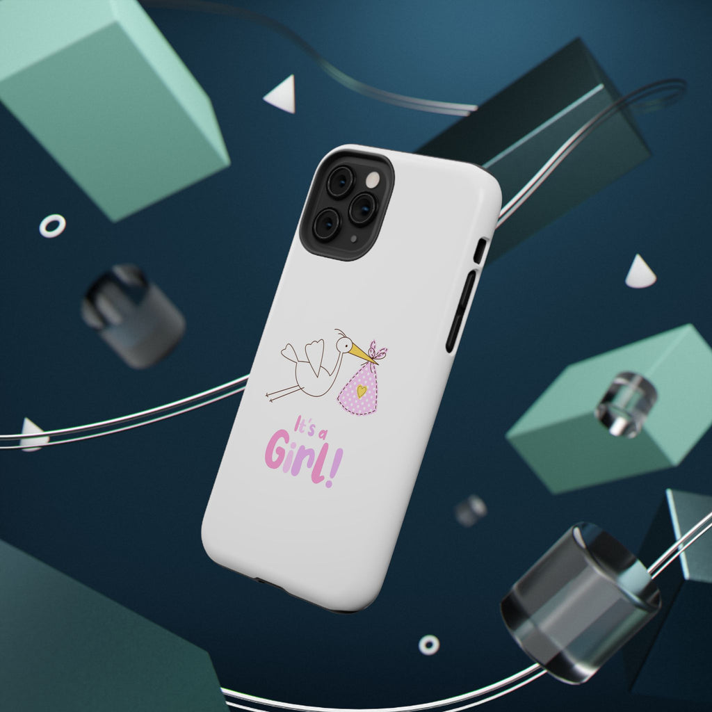 Stork carrying bundle "It's a Girl!" Phone Case | Impact-Resistant Case
