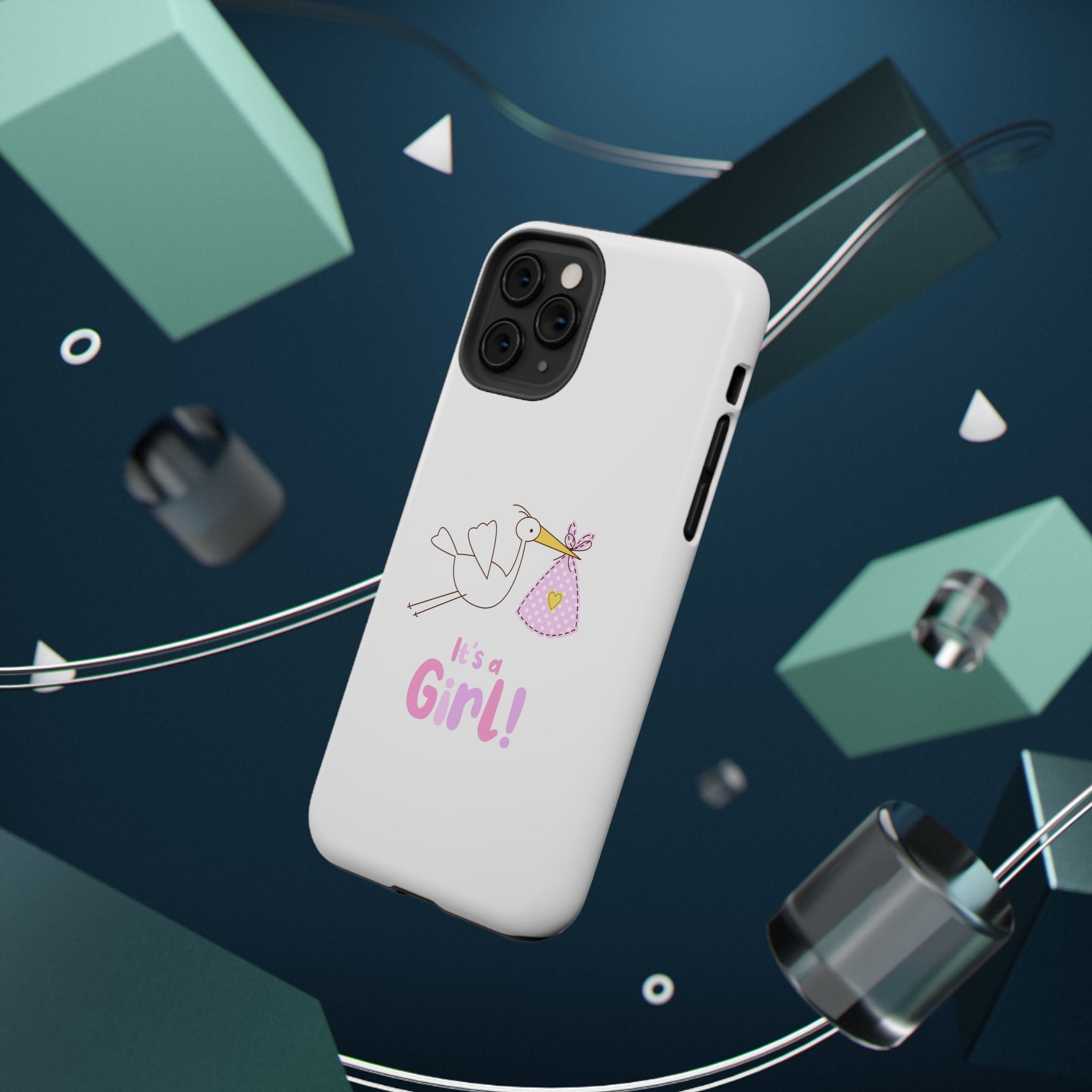 Stork carrying bundle "It's a Girl!" Phone Case | Impact-Resistant Case