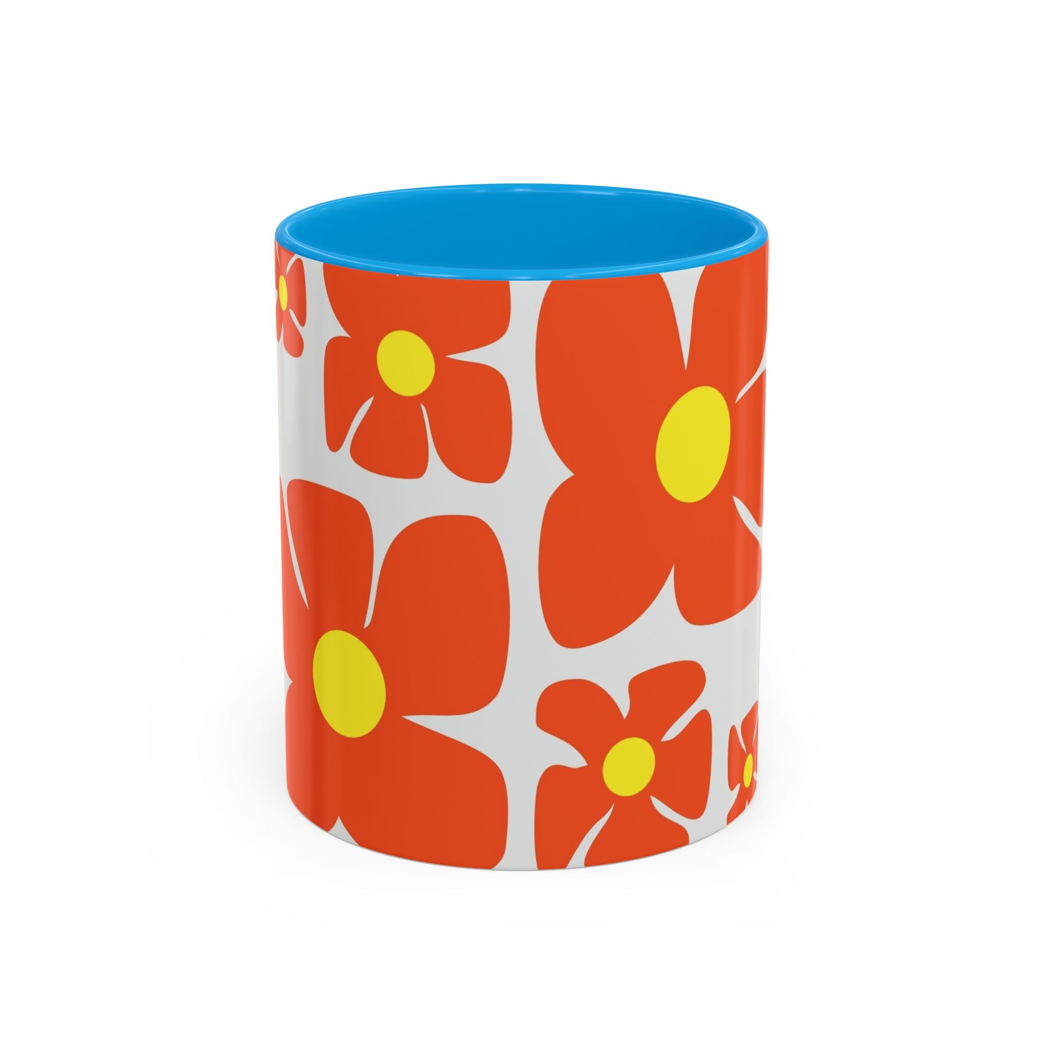Retro Orange Flower Pattern Mug | 11oz 15oz Colorful Ceramic