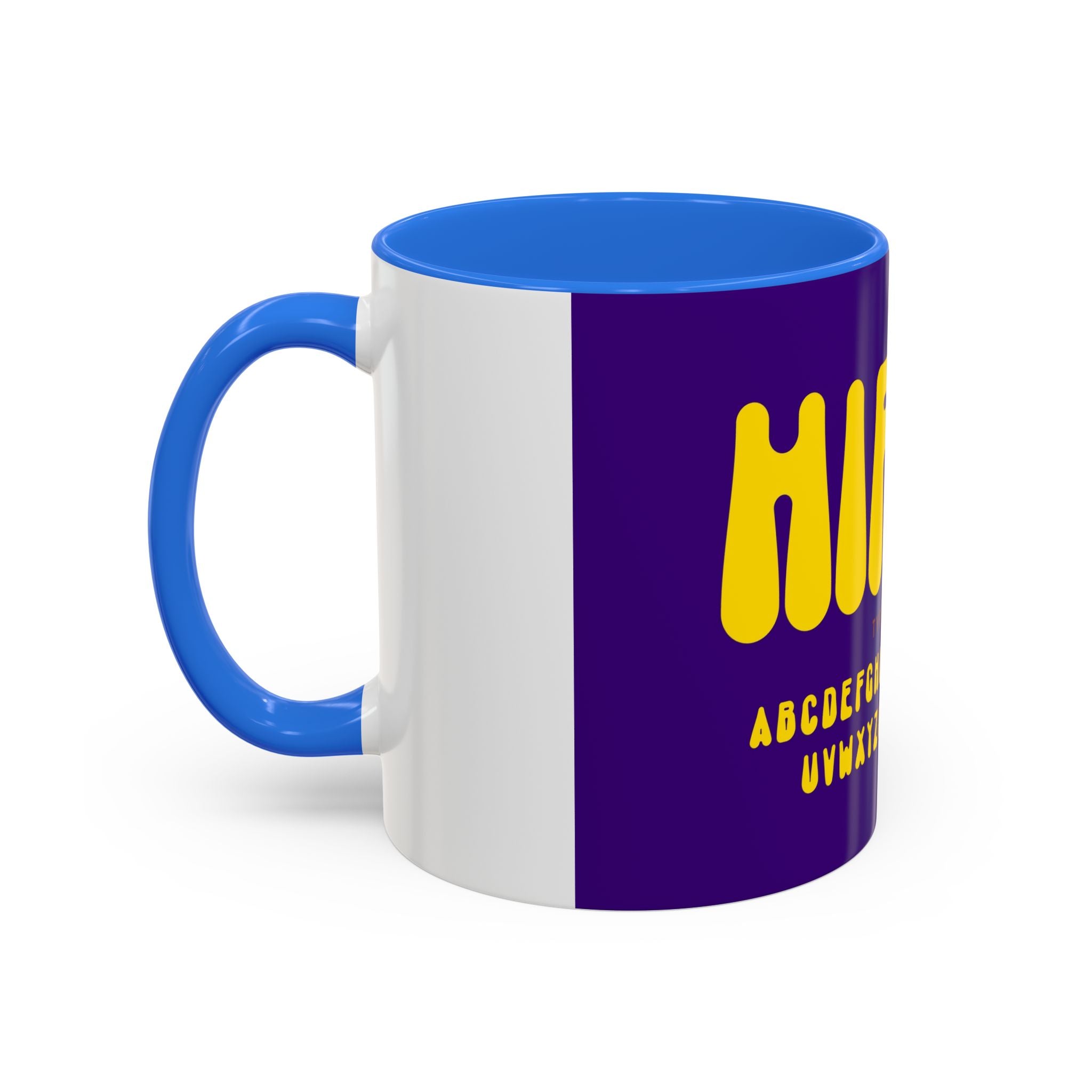 Hippie Typography Mug | Retro 70s Bubble Letters, Purple Yellow 11oz 15oz