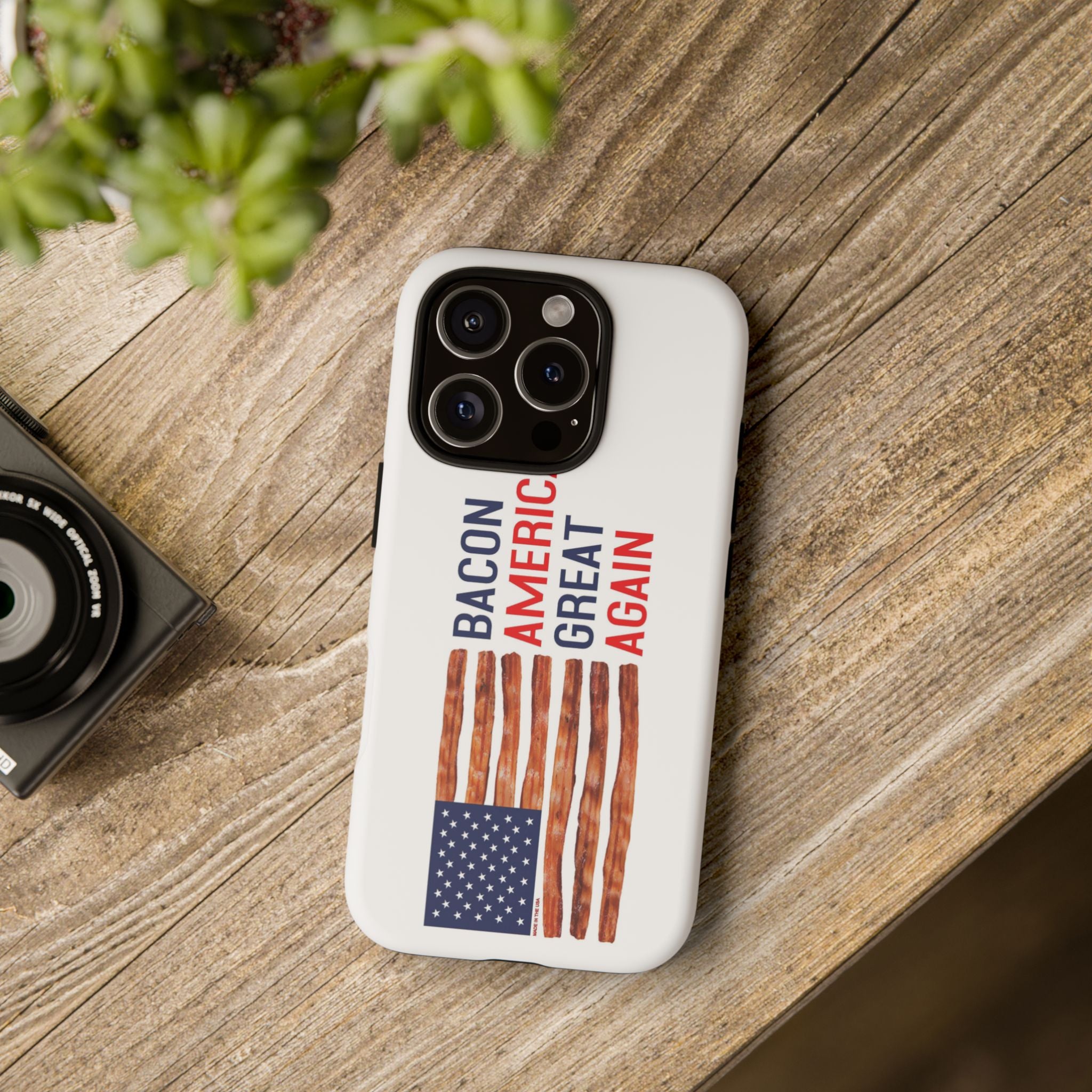 Bacon American Great Again phone case | patriotic bacon flag iPhone case