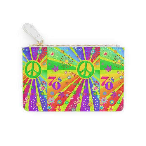 70s Hippie Peace Sign Mini Clutch Bag | Retro Psychedelic Floral Pattern