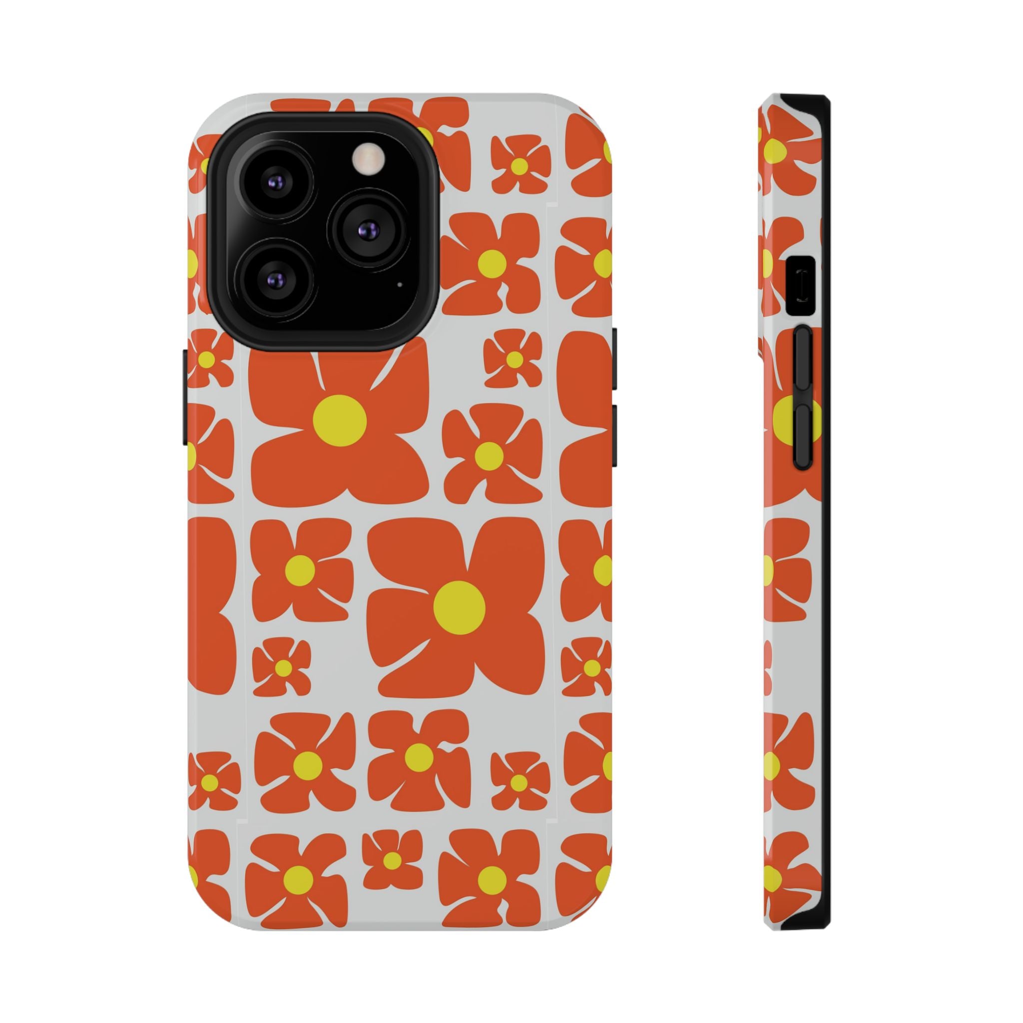 Retro Orange Floral Phone Case | Impact-Resistant Case
