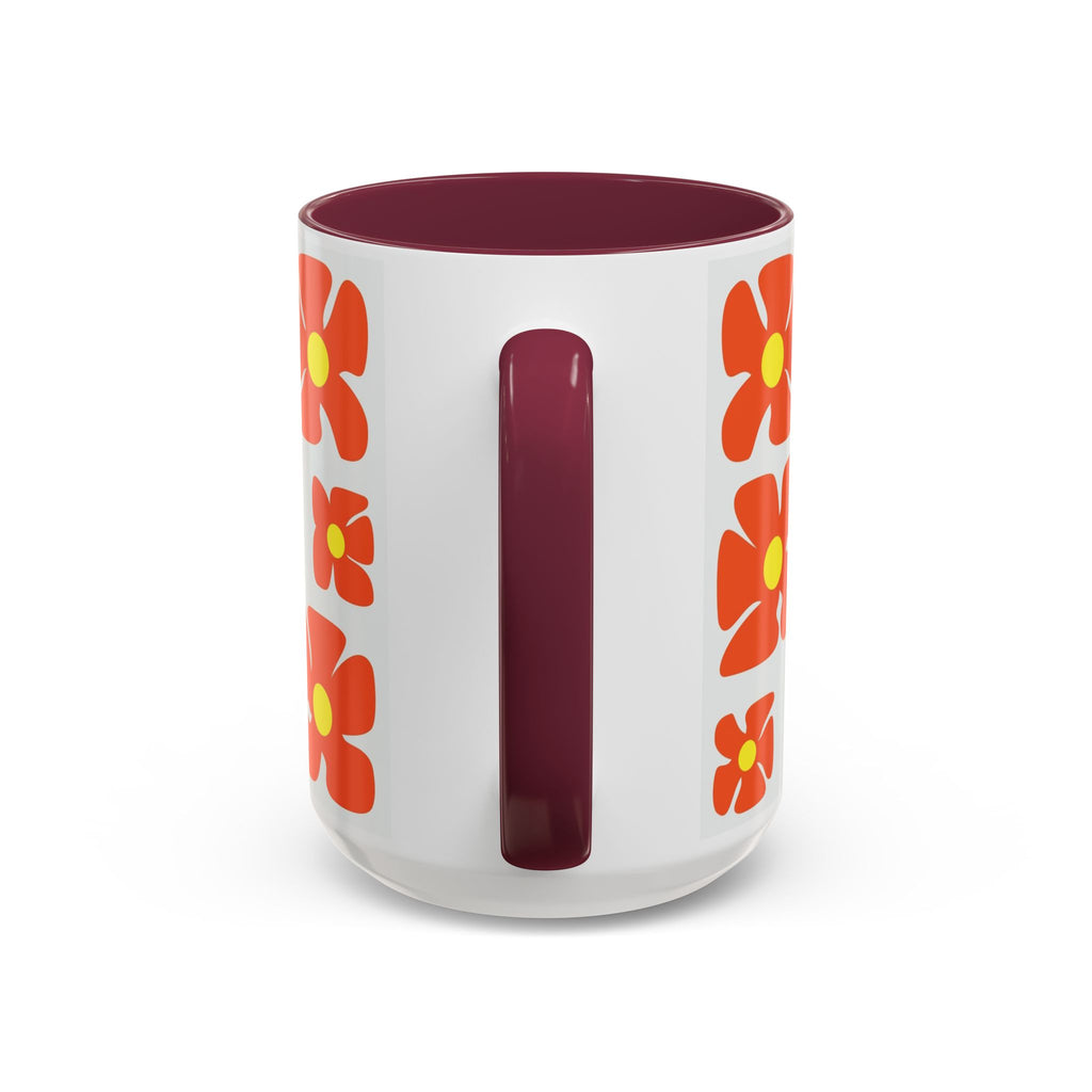 Retro Orange Flower Pattern Mug | 11oz 15oz Colorful Ceramic