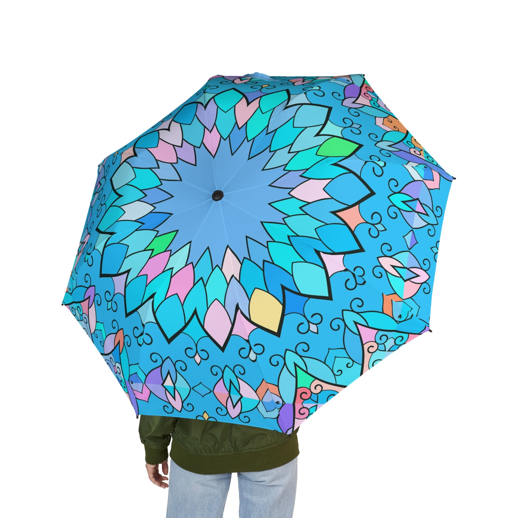 Blue Floral Mandala Umbrella | Foldable Rain Umbrella