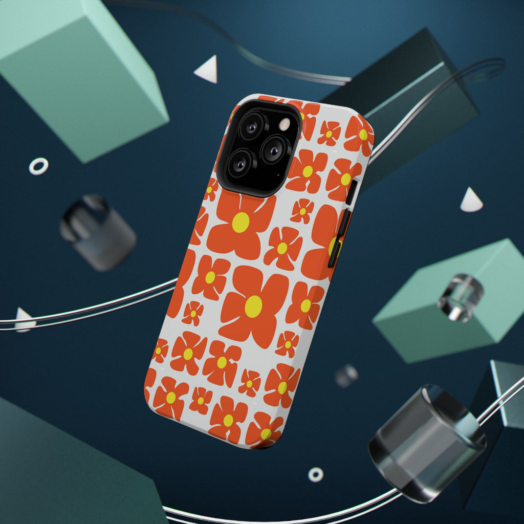 Retro Orange Floral Phone Case | Impact-Resistant Case