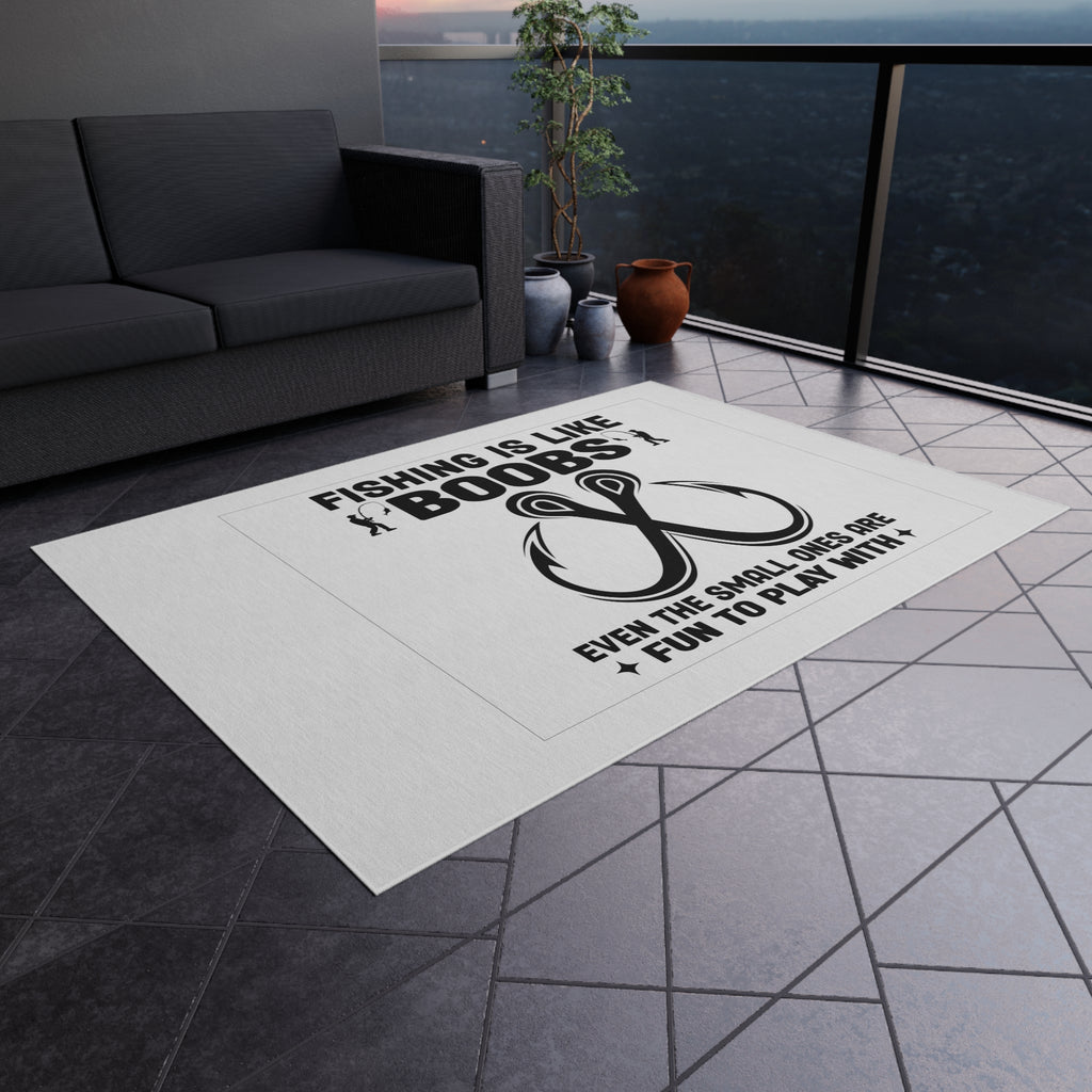 Fishing Is Like Boobs Outdoor Rug | Funny Fishing Hook Graphic