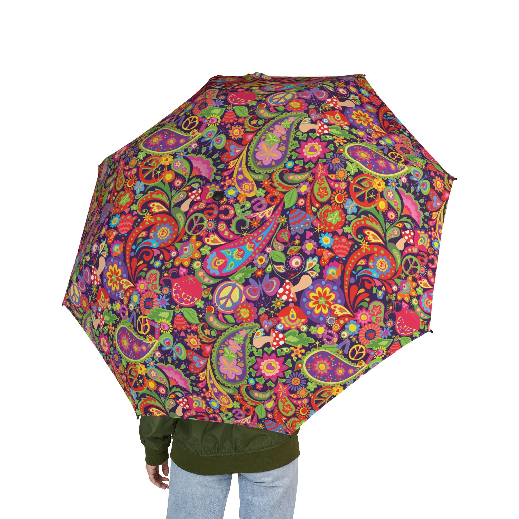 Retro Paisley Peace Pattern Umbrella | Colorful Boho Floral Rain