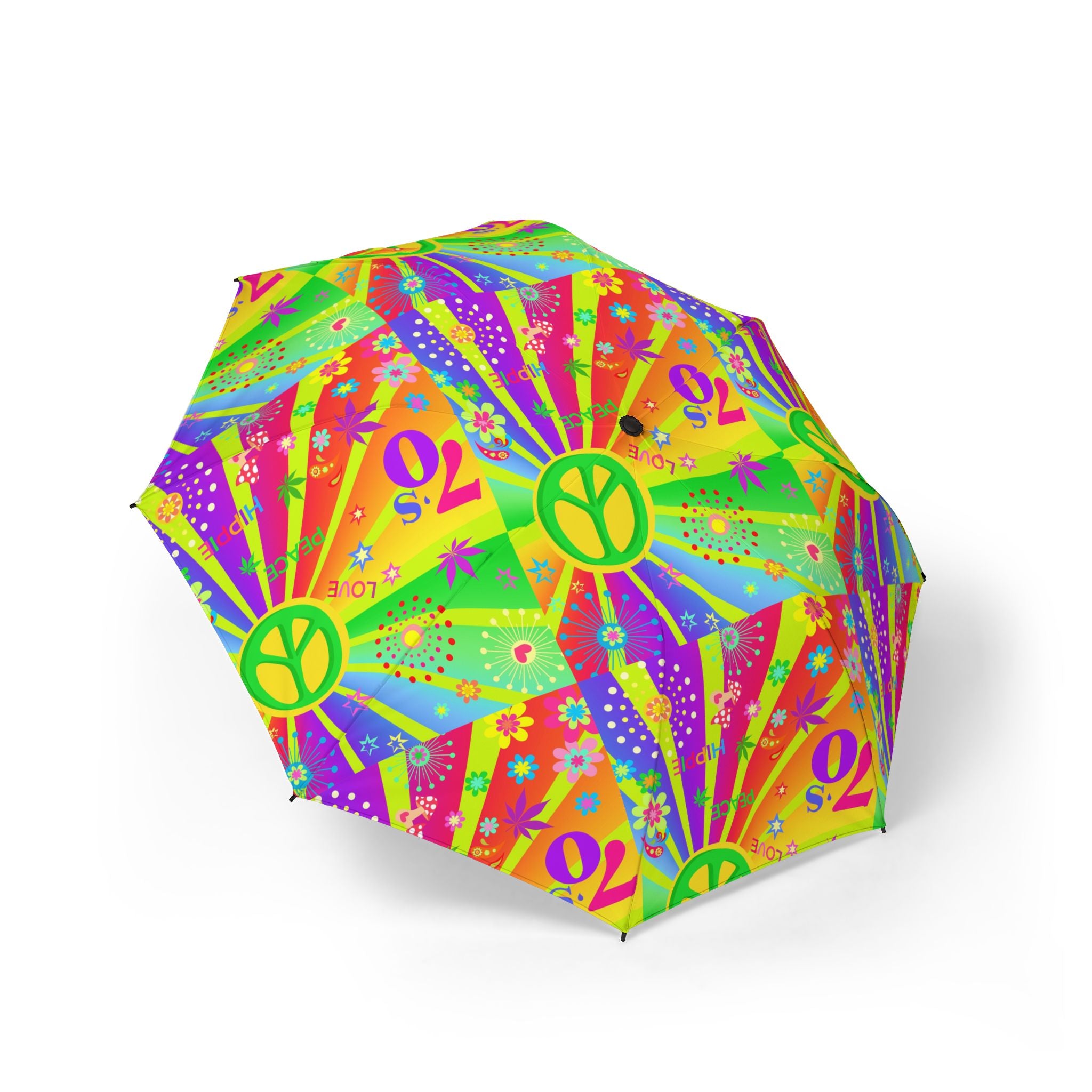 Psychedelic Peace Sign Pattern Umbrella | Colorful Retro Pop Art Foldable Umbrella