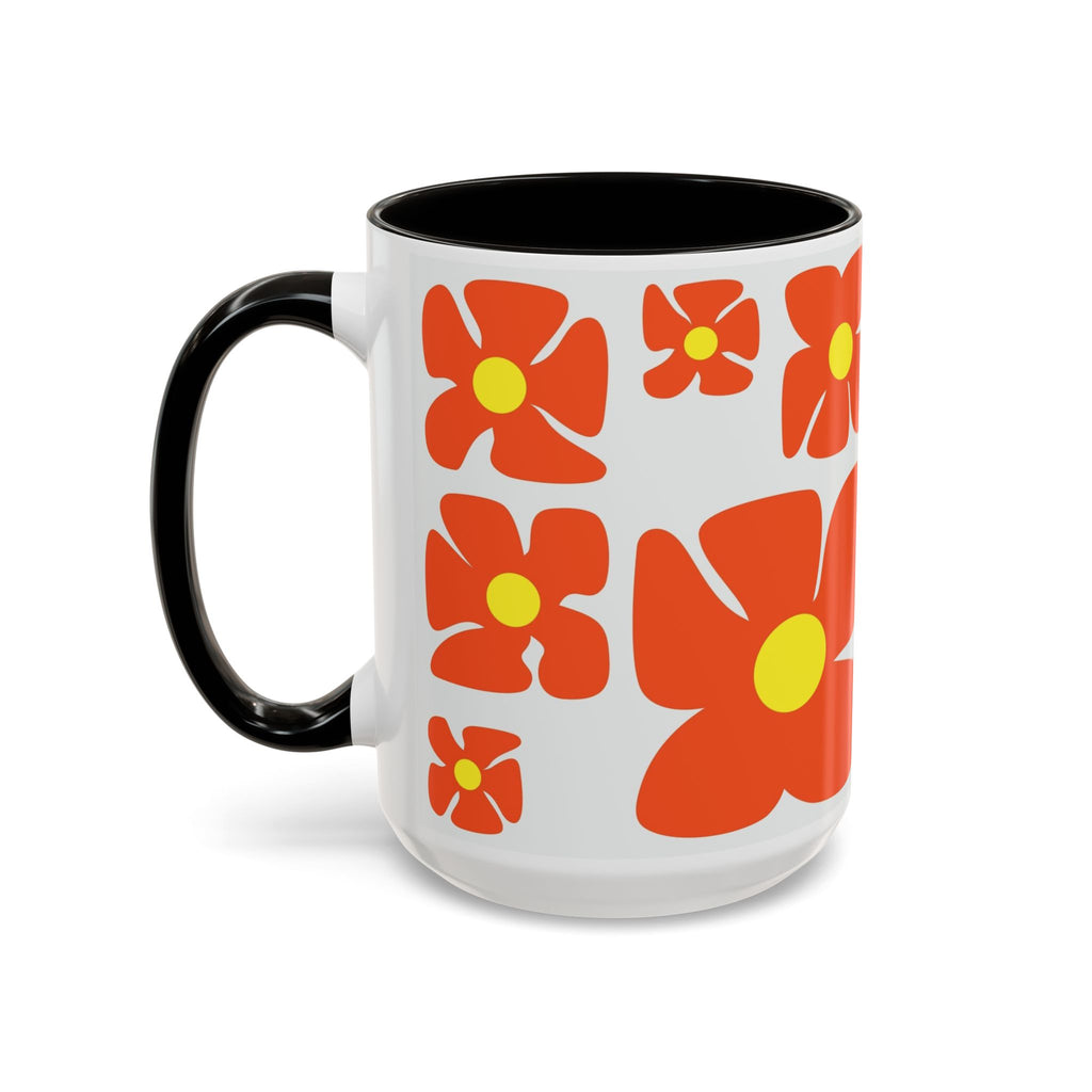 Retro Orange Flower Pattern Mug | 11oz 15oz Colorful Ceramic