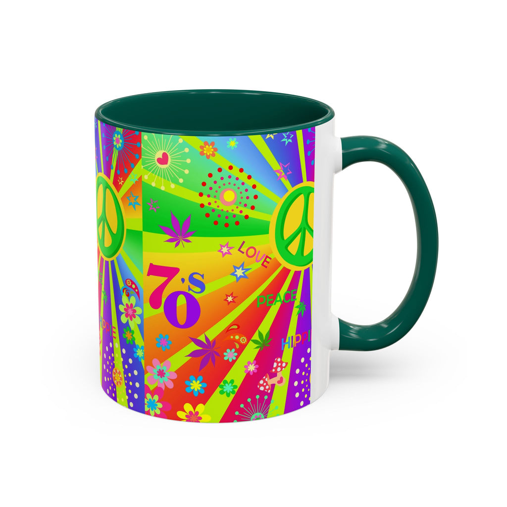 70s Peace Sign Psychedelic Mug | Retro Hippie Rainbow Coffee Cup