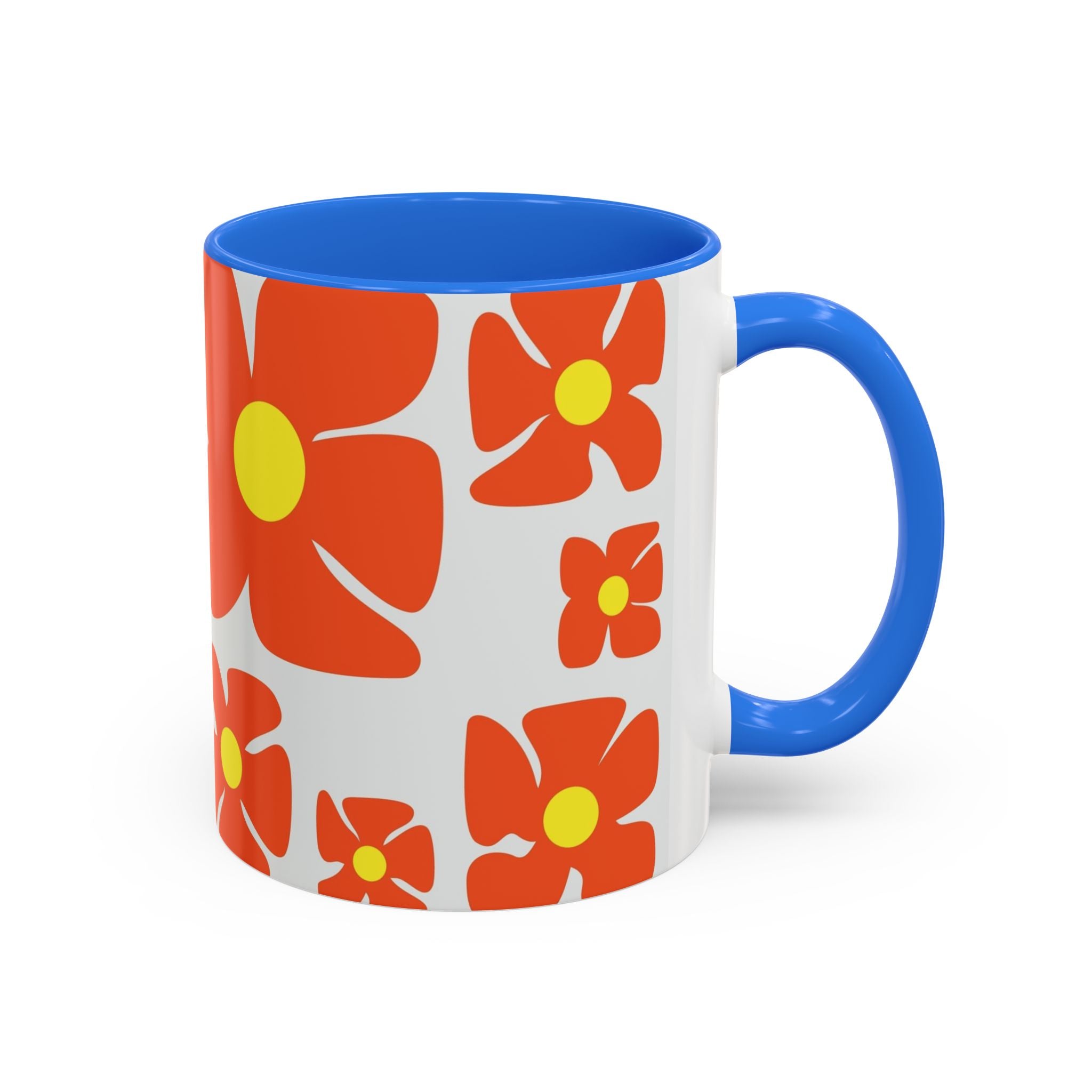 Retro Orange Flower Pattern Mug | 11oz 15oz Colorful Ceramic