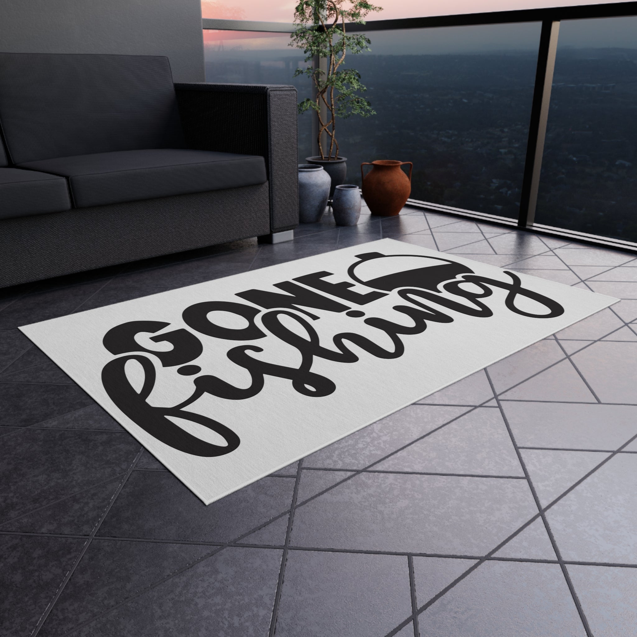 Gone Fishing Outdoor Rug | Fishing Float Graphic Mat