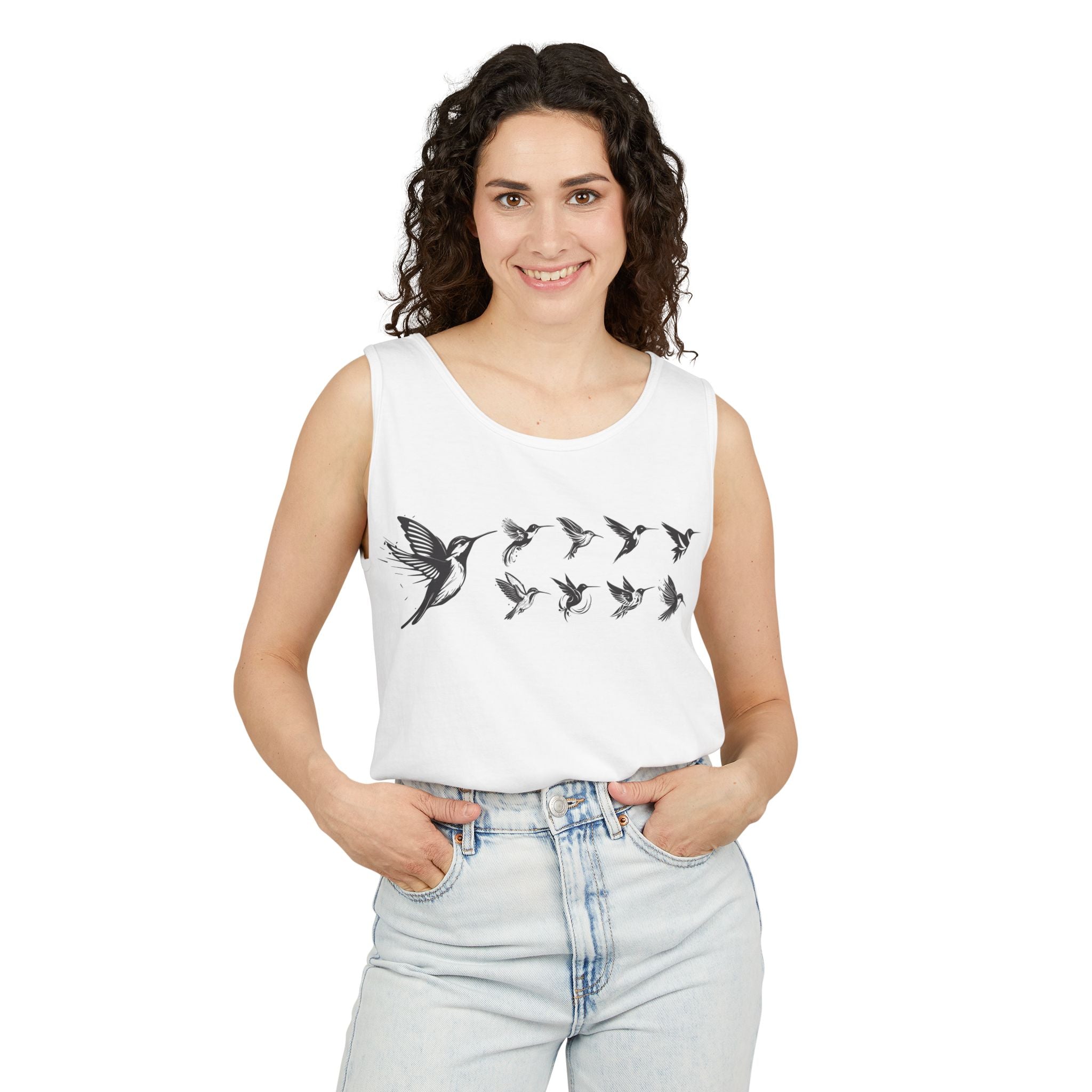 Hummingbird Flight Pattern Tank Top | Bird Silhouette Nature Tee
