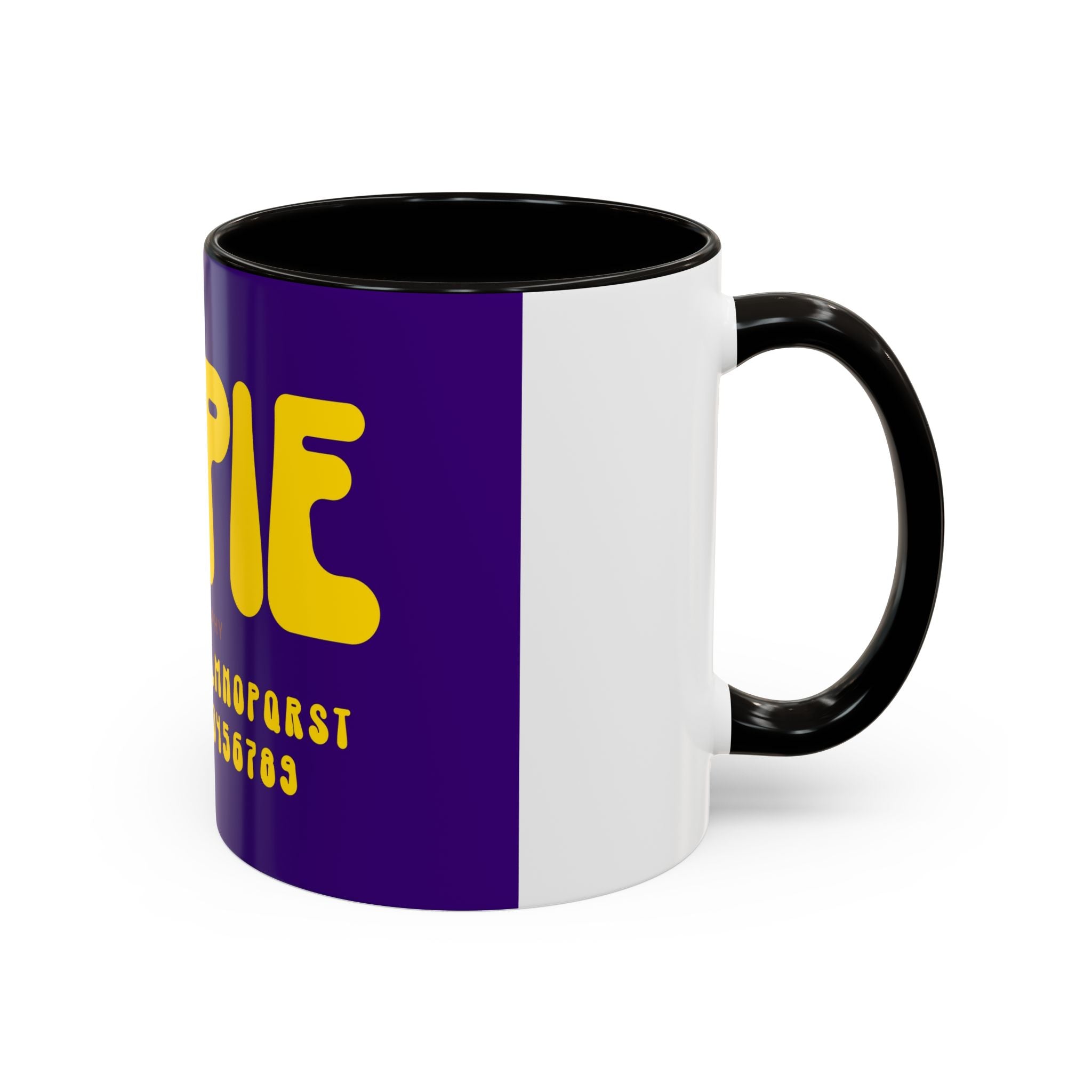 Hippie Typography Mug | Retro 70s Bubble Letters, Purple Yellow 11oz 15oz