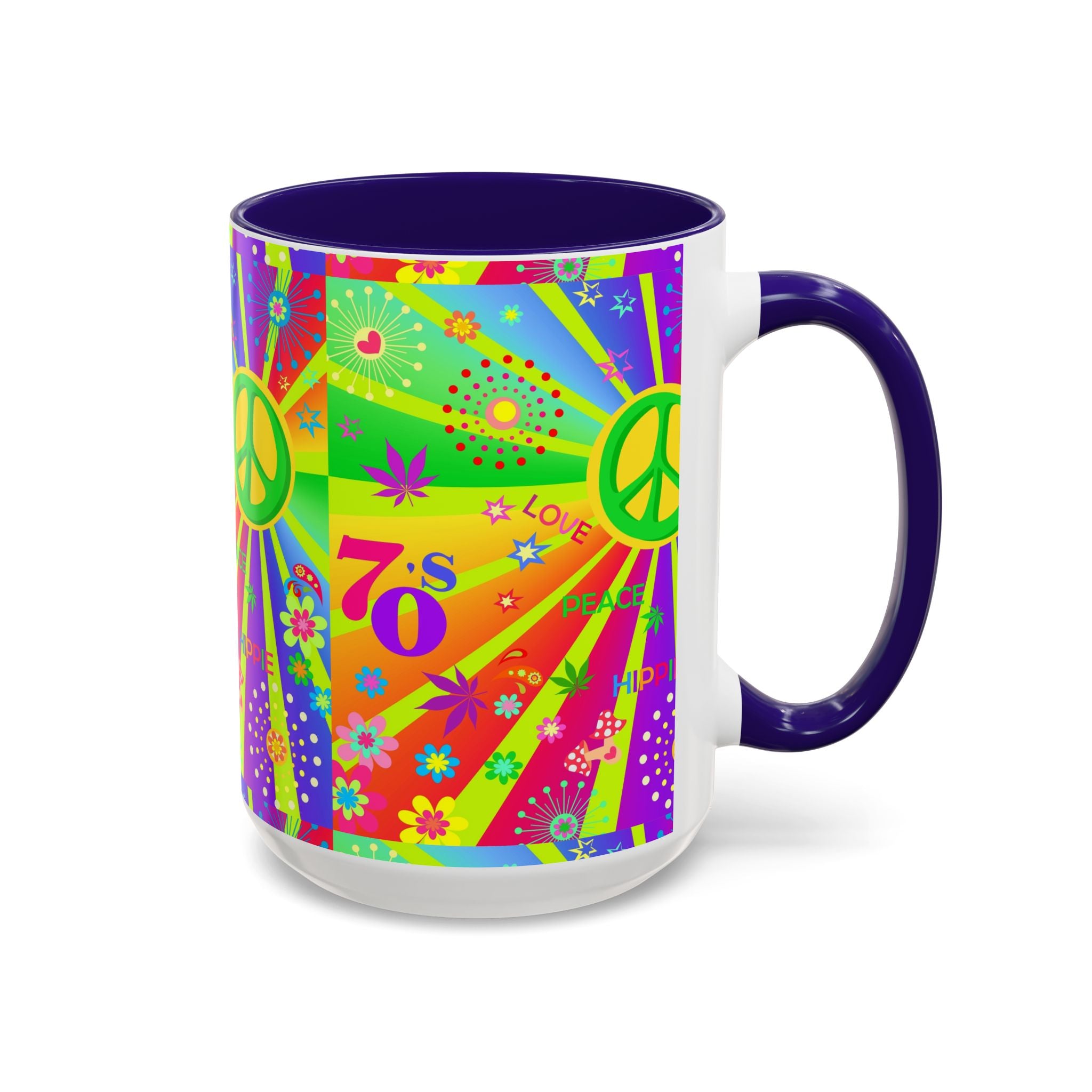 70s Peace Sign Psychedelic Mug | Retro Hippie Rainbow Coffee Cup