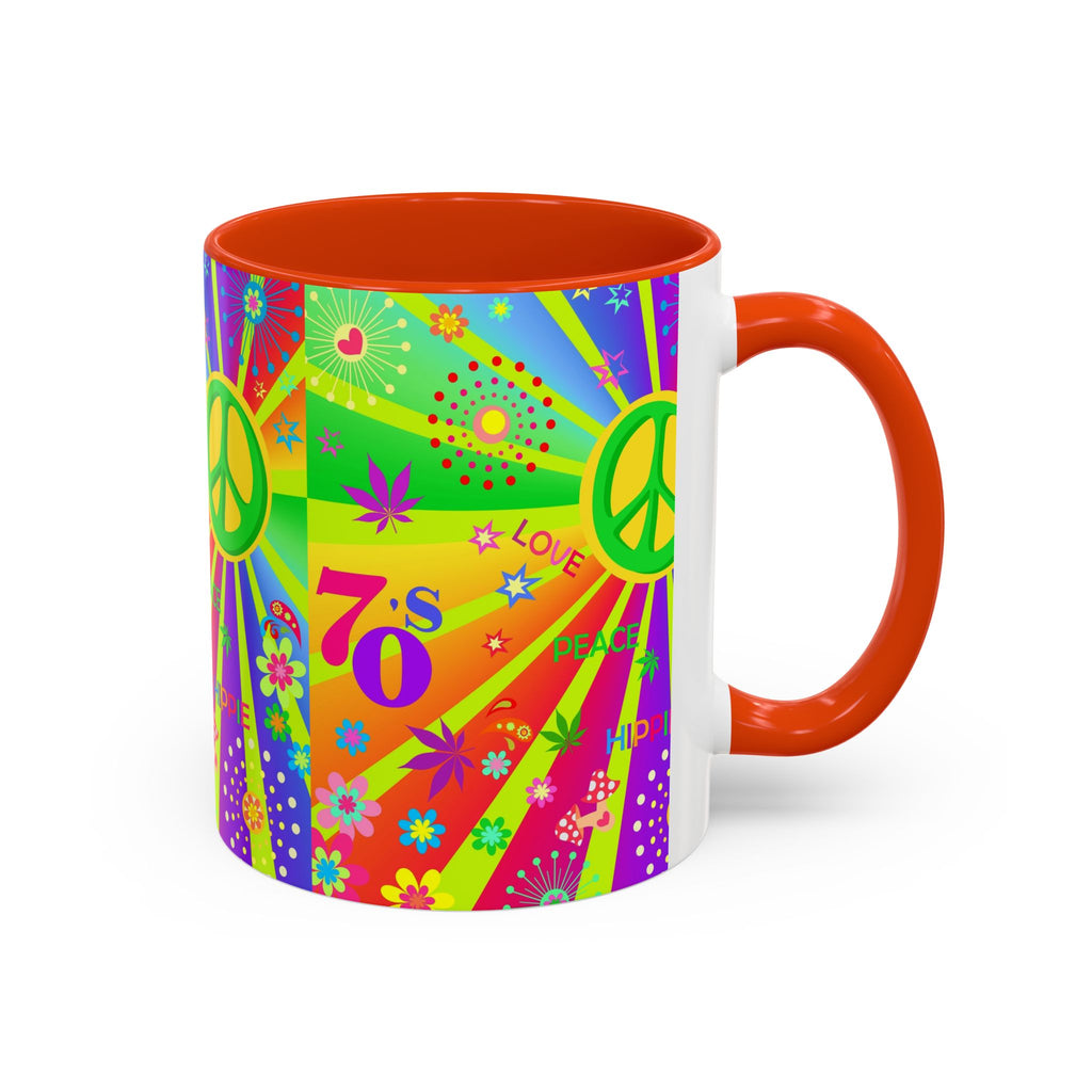 70s Peace Sign Psychedelic Mug | Retro Hippie Rainbow Coffee Cup