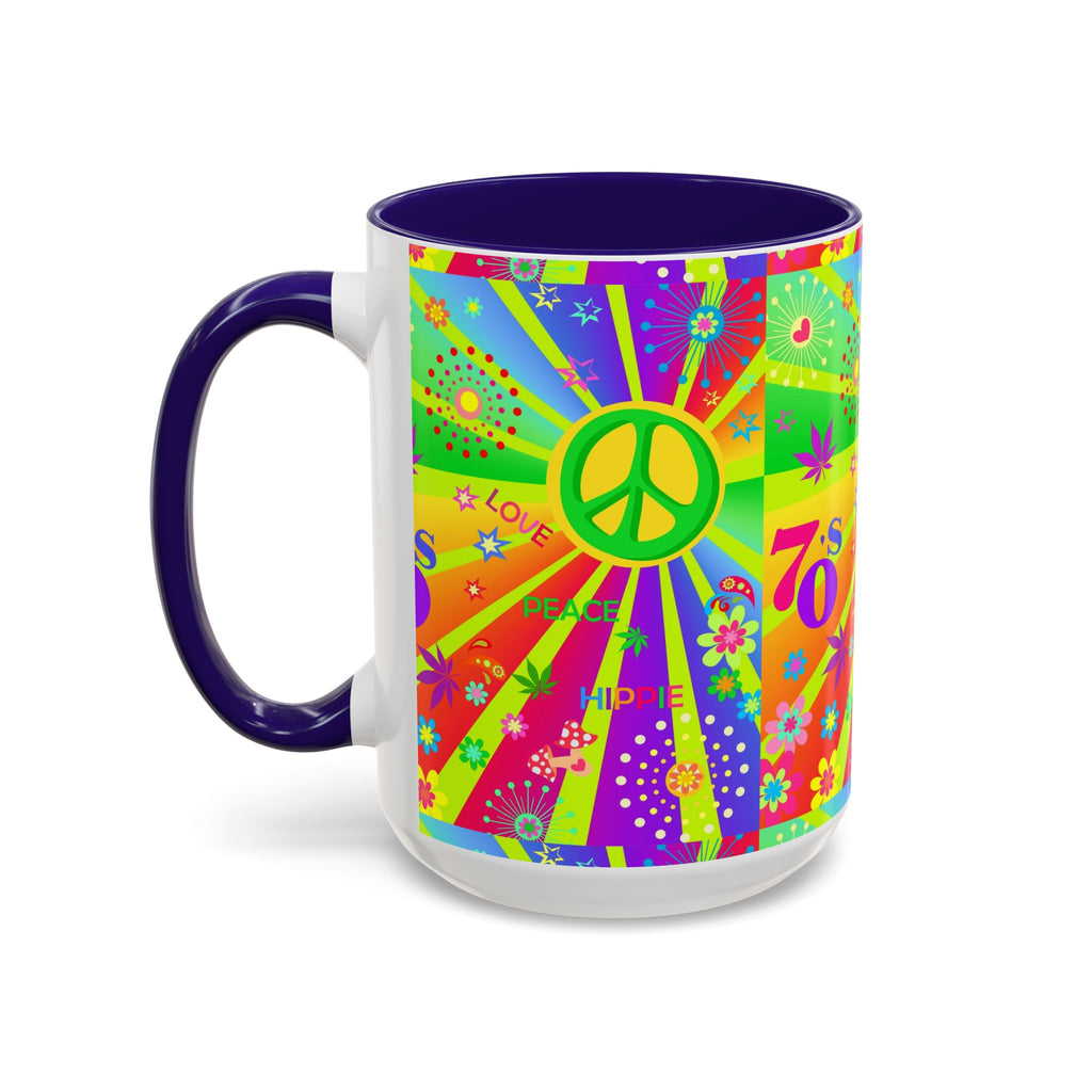 70s Peace Sign Psychedelic Mug | Retro Hippie Rainbow Coffee Cup