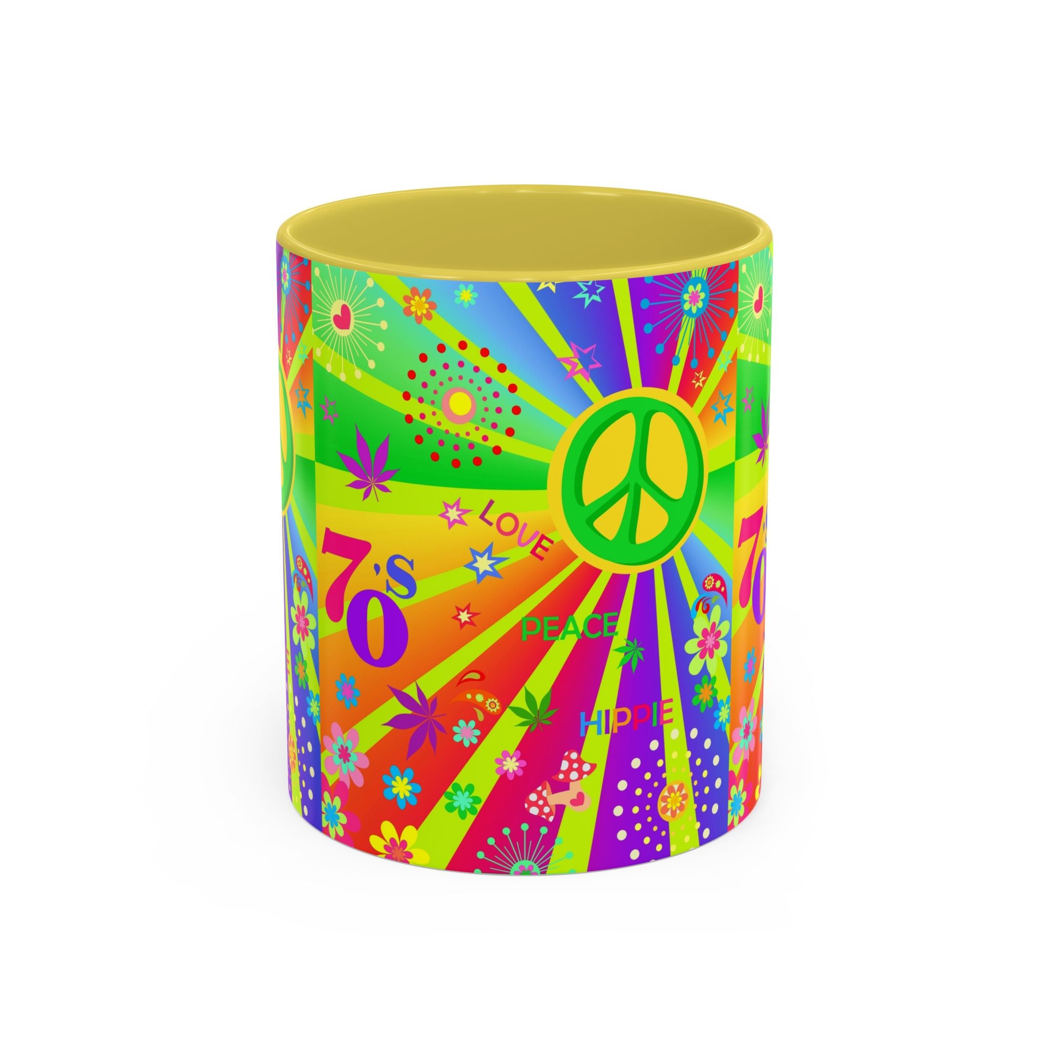 70s Peace Sign Psychedelic Mug | Retro Hippie Rainbow Coffee Cup