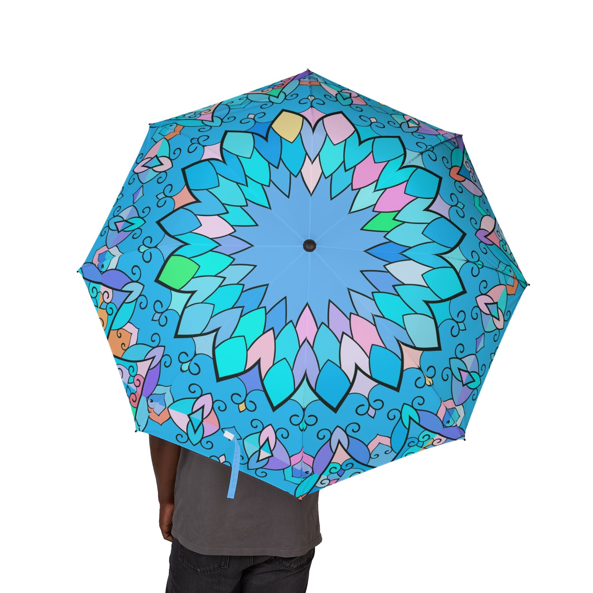 Blue Floral Mandala Umbrella | Foldable Rain Umbrella