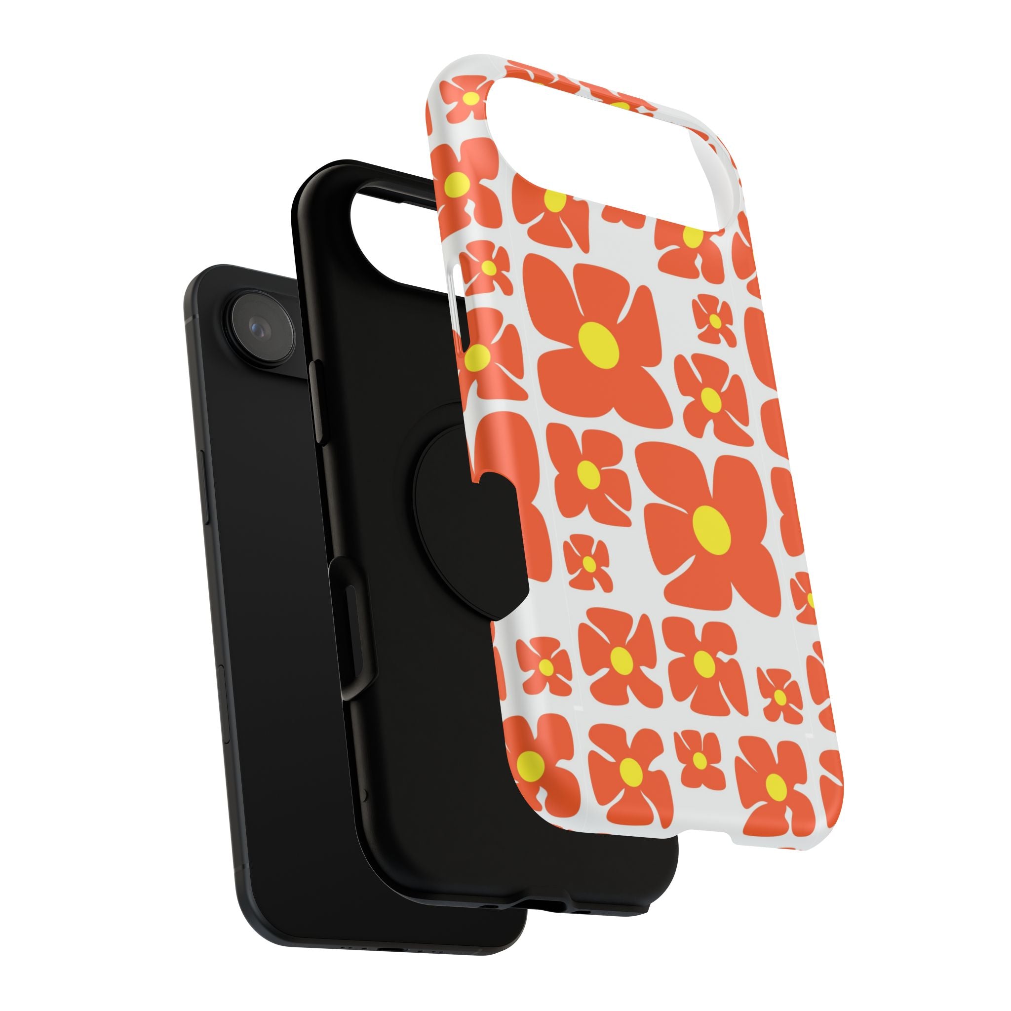 Retro Orange Floral Phone Case | Impact-Resistant Case