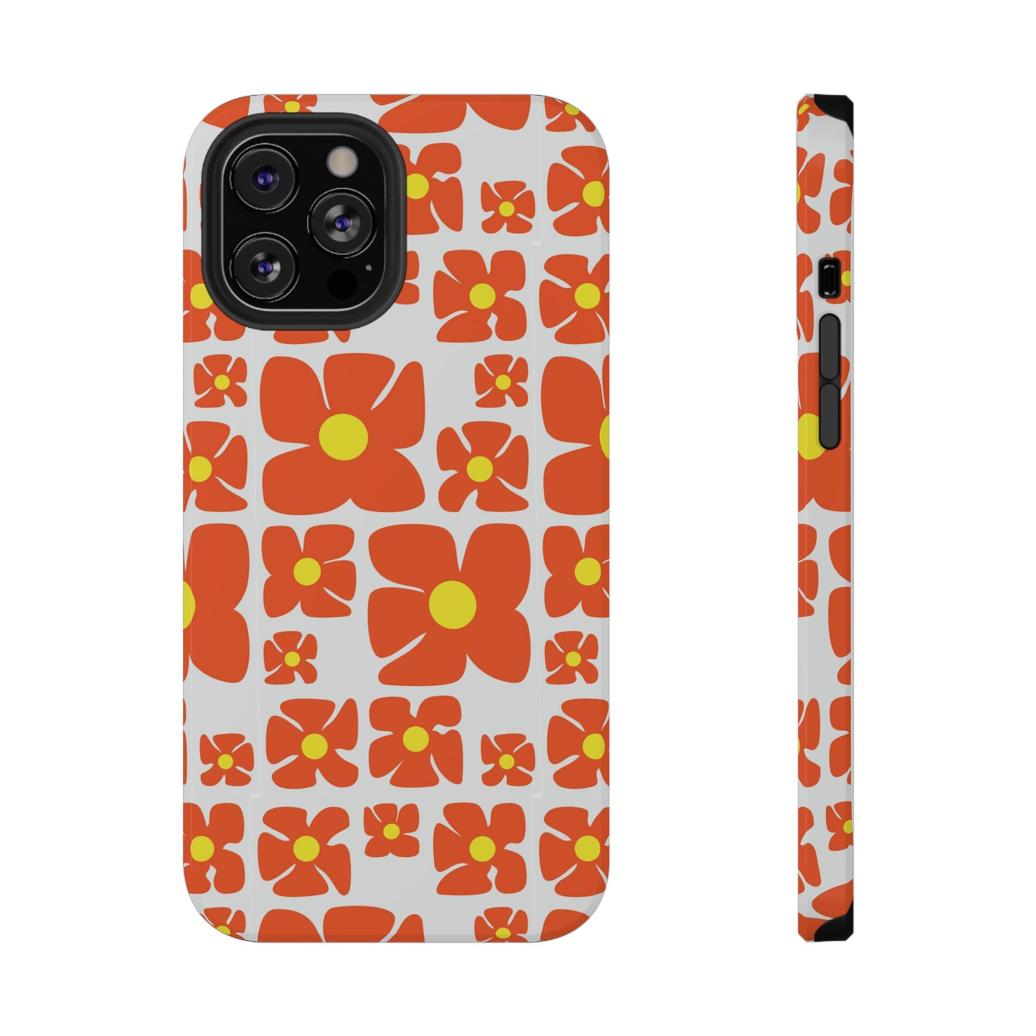 Retro Orange Floral Phone Case | Impact-Resistant Case