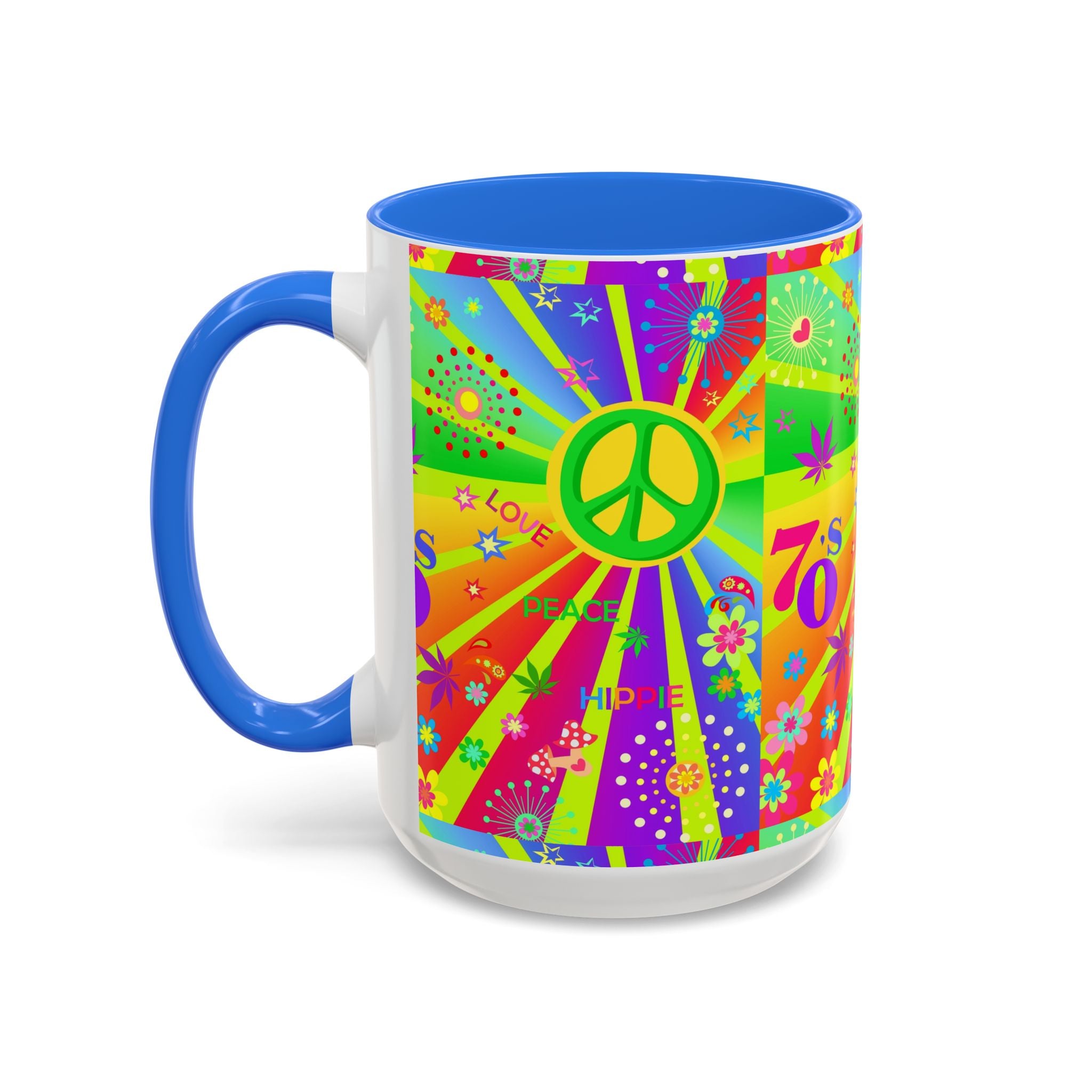 70s Peace Sign Psychedelic Mug | Retro Hippie Rainbow Coffee Cup