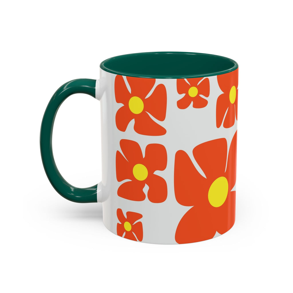 Retro Orange Flower Pattern Mug | 11oz 15oz Colorful Ceramic