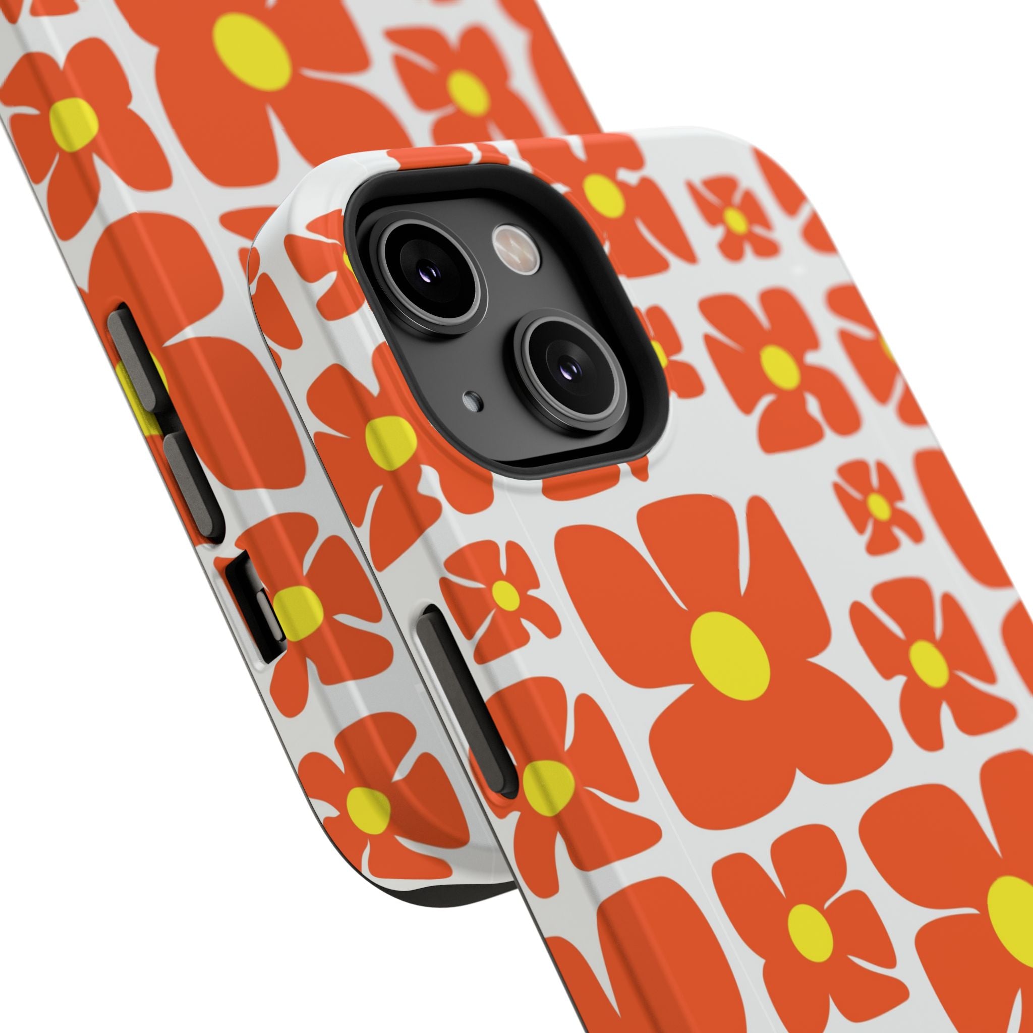 Retro Orange Floral Phone Case | Impact-Resistant Case