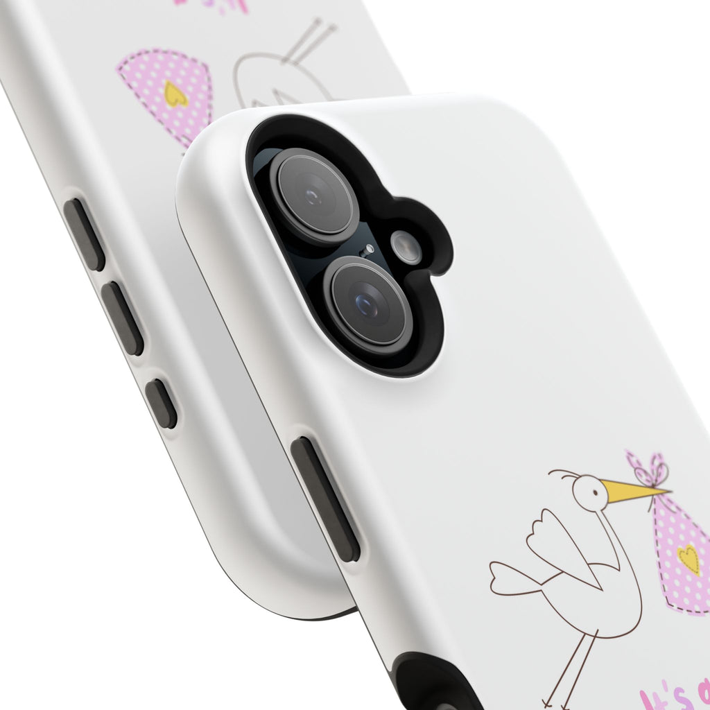 Stork carrying bundle "It's a Girl!" Phone Case | Impact-Resistant Case