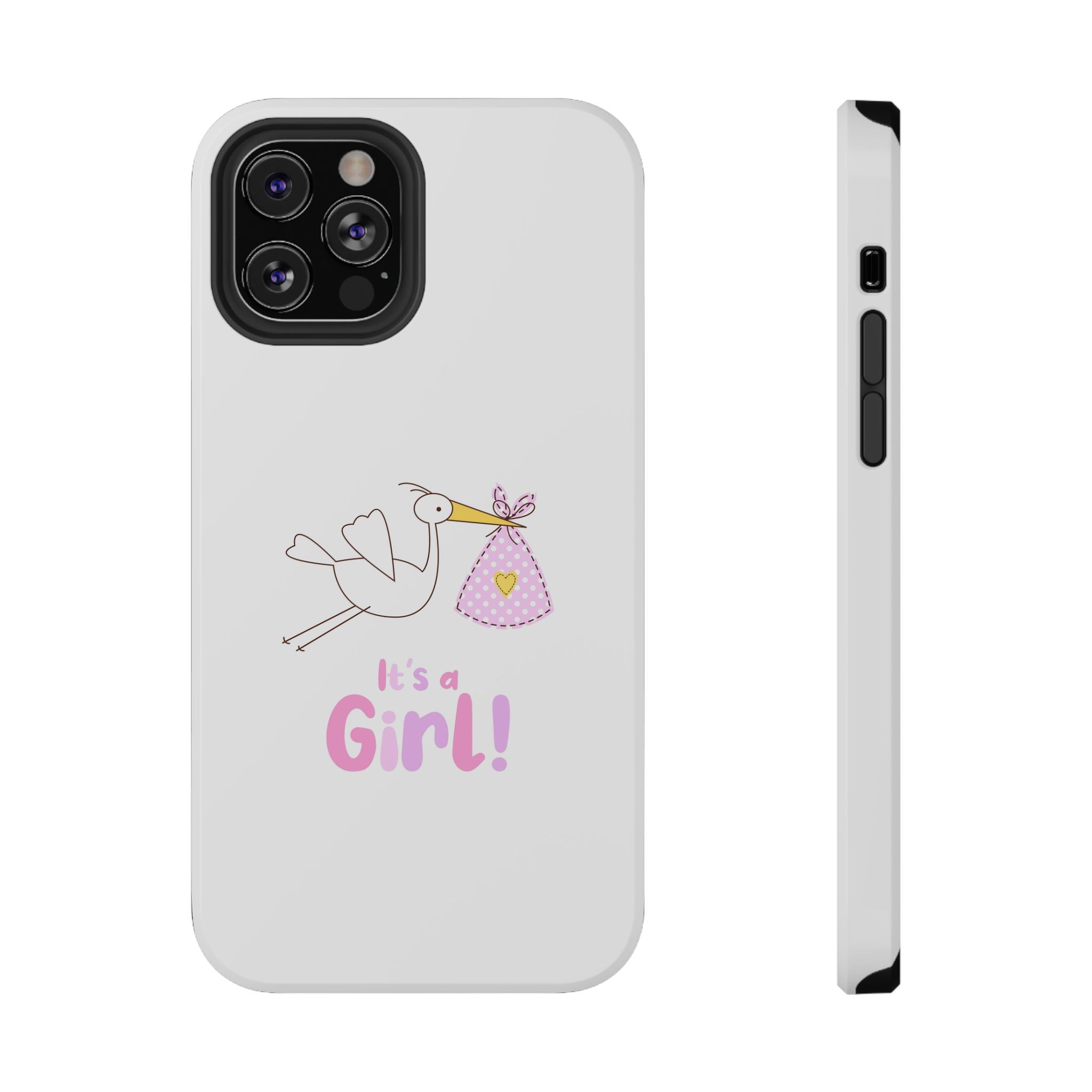 Stork carrying bundle "It's a Girl!" Phone Case | Impact-Resistant Case