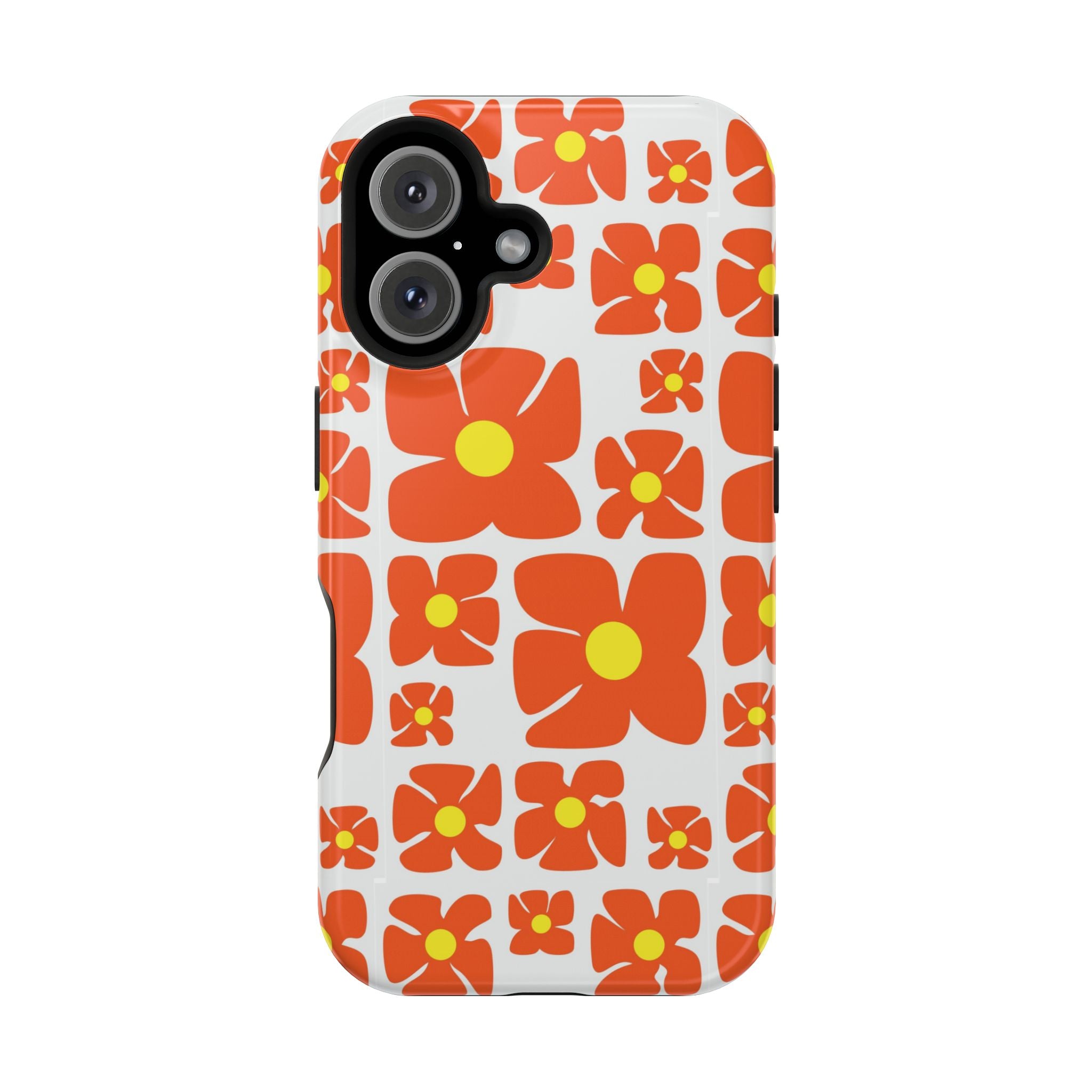 Retro Orange Floral Phone Case | Impact-Resistant Case