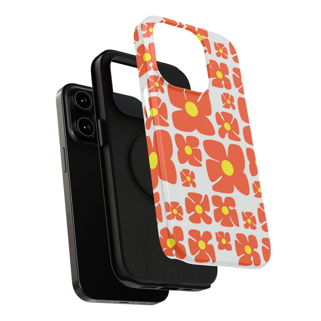 Retro Orange Floral Phone Case | Impact-Resistant Case