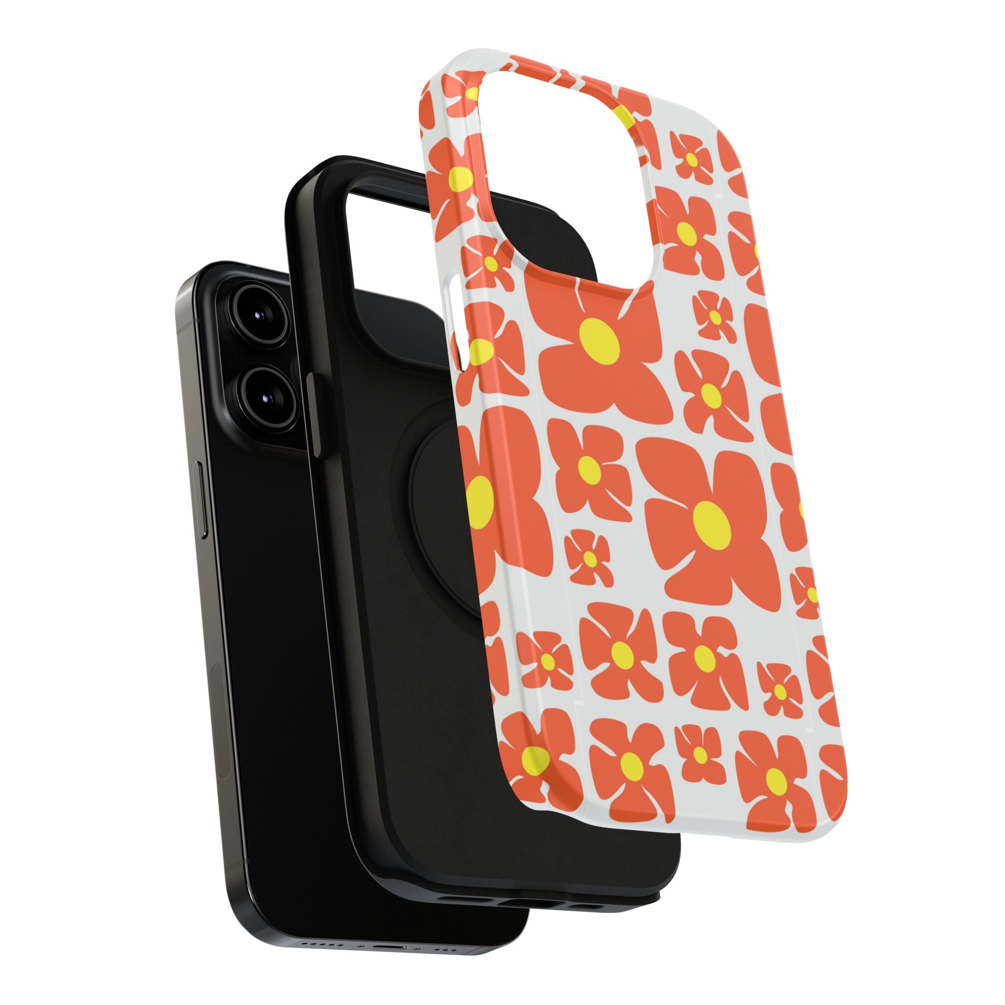 Retro Orange Floral Phone Case | Impact-Resistant Case