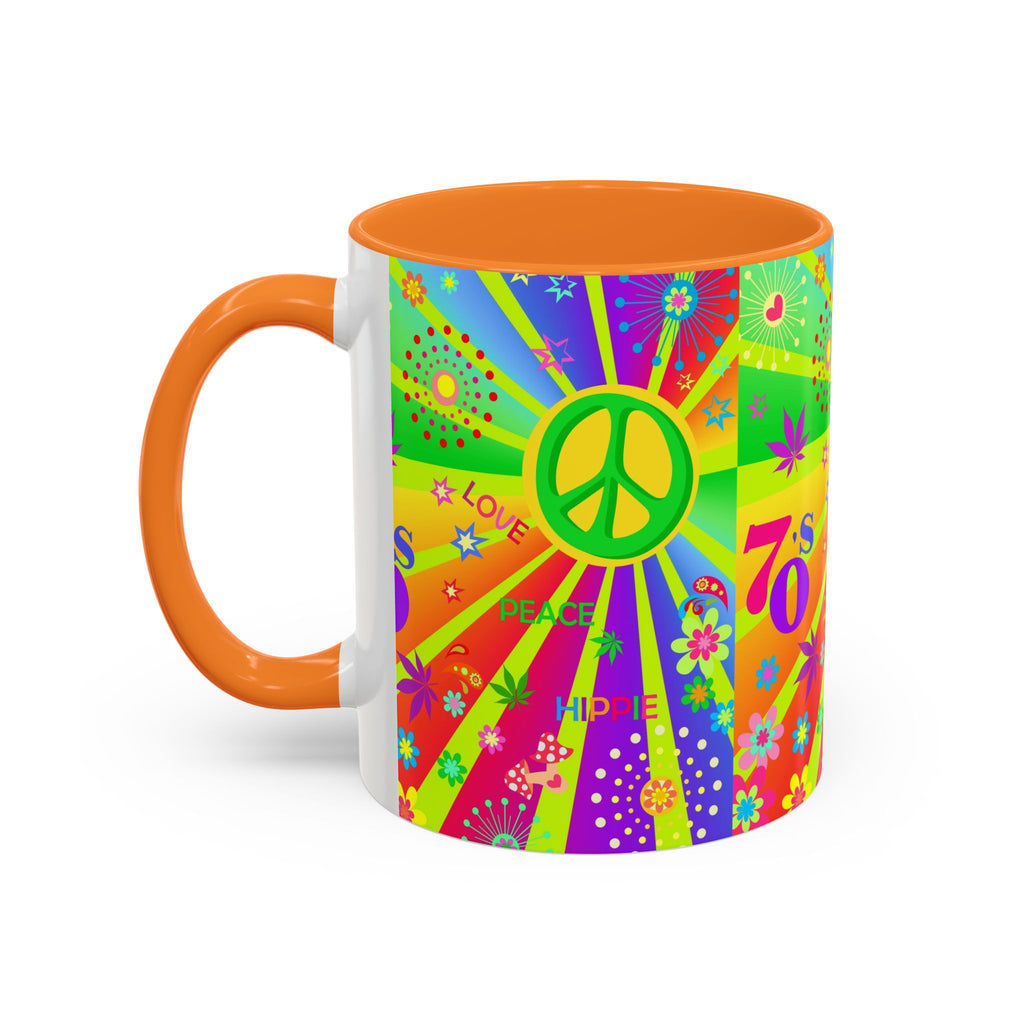 70s Peace Sign Psychedelic Mug | Retro Hippie Rainbow Coffee Cup