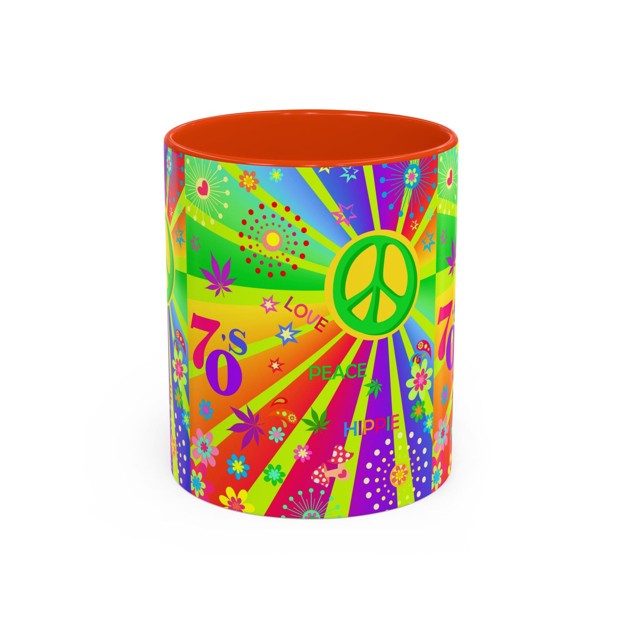 70s Peace Sign Psychedelic Mug | Retro Hippie Rainbow Coffee Cup