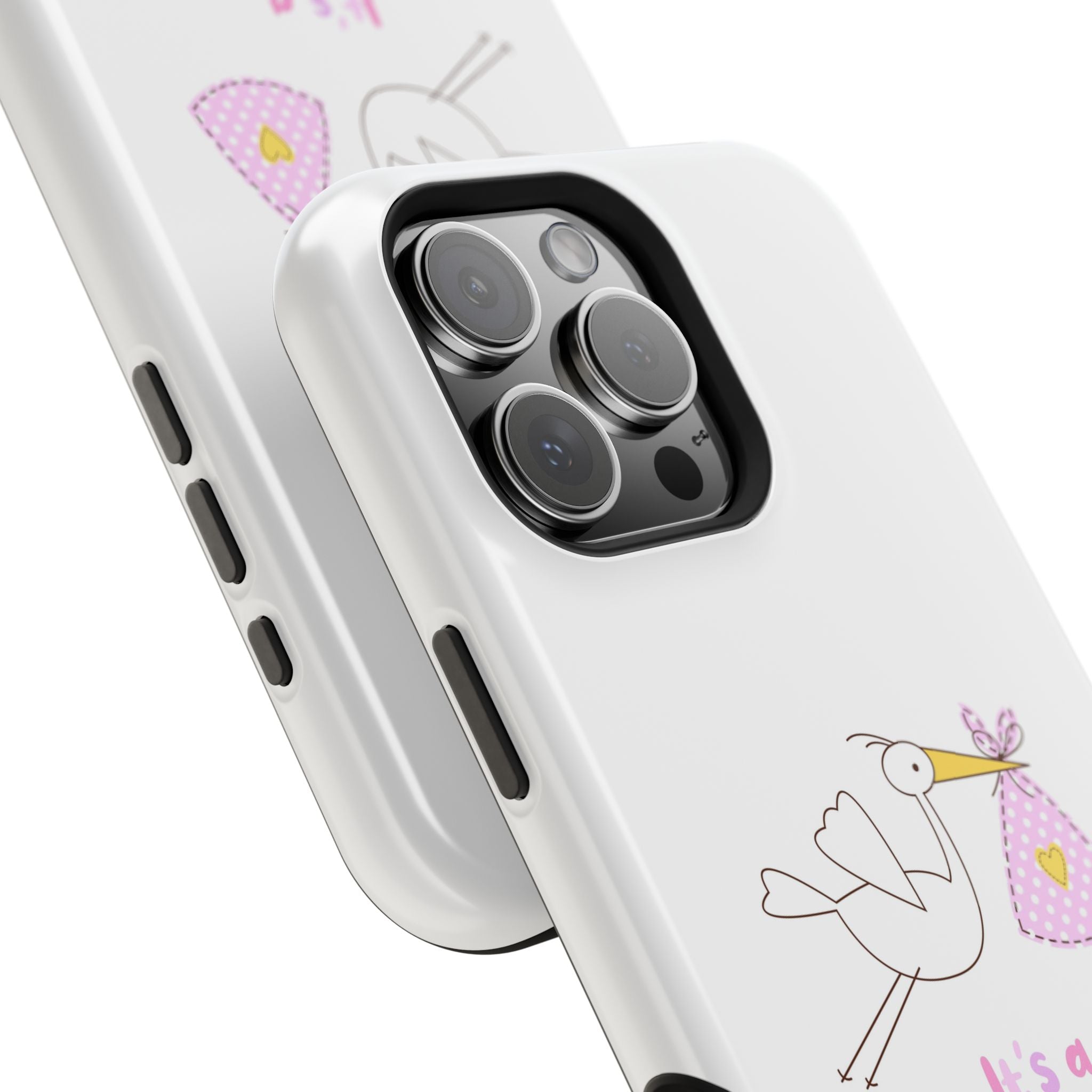 Stork carrying bundle "It's a Girl!" Phone Case | Impact-Resistant Case
