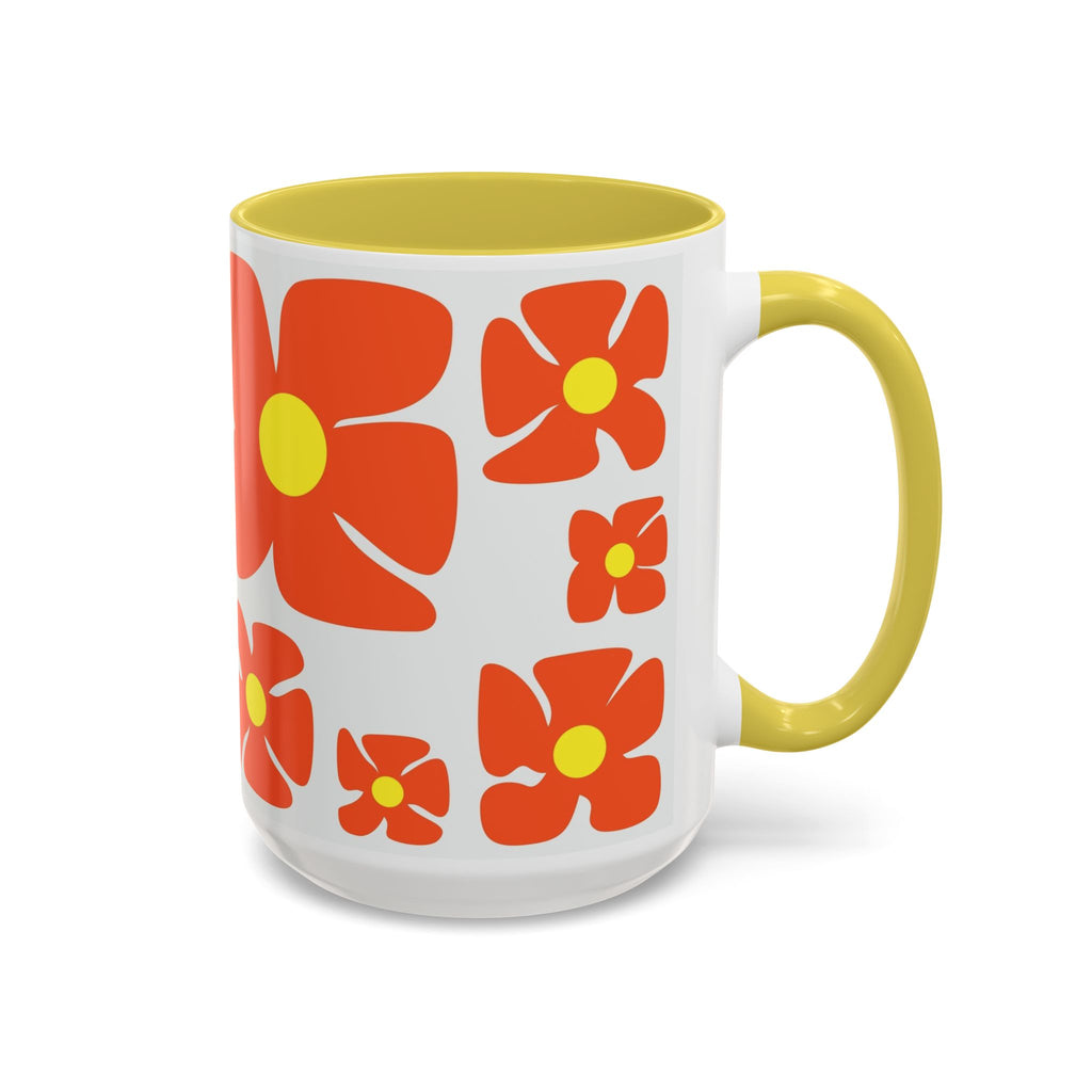 Retro Orange Flower Pattern Mug | 11oz 15oz Colorful Ceramic