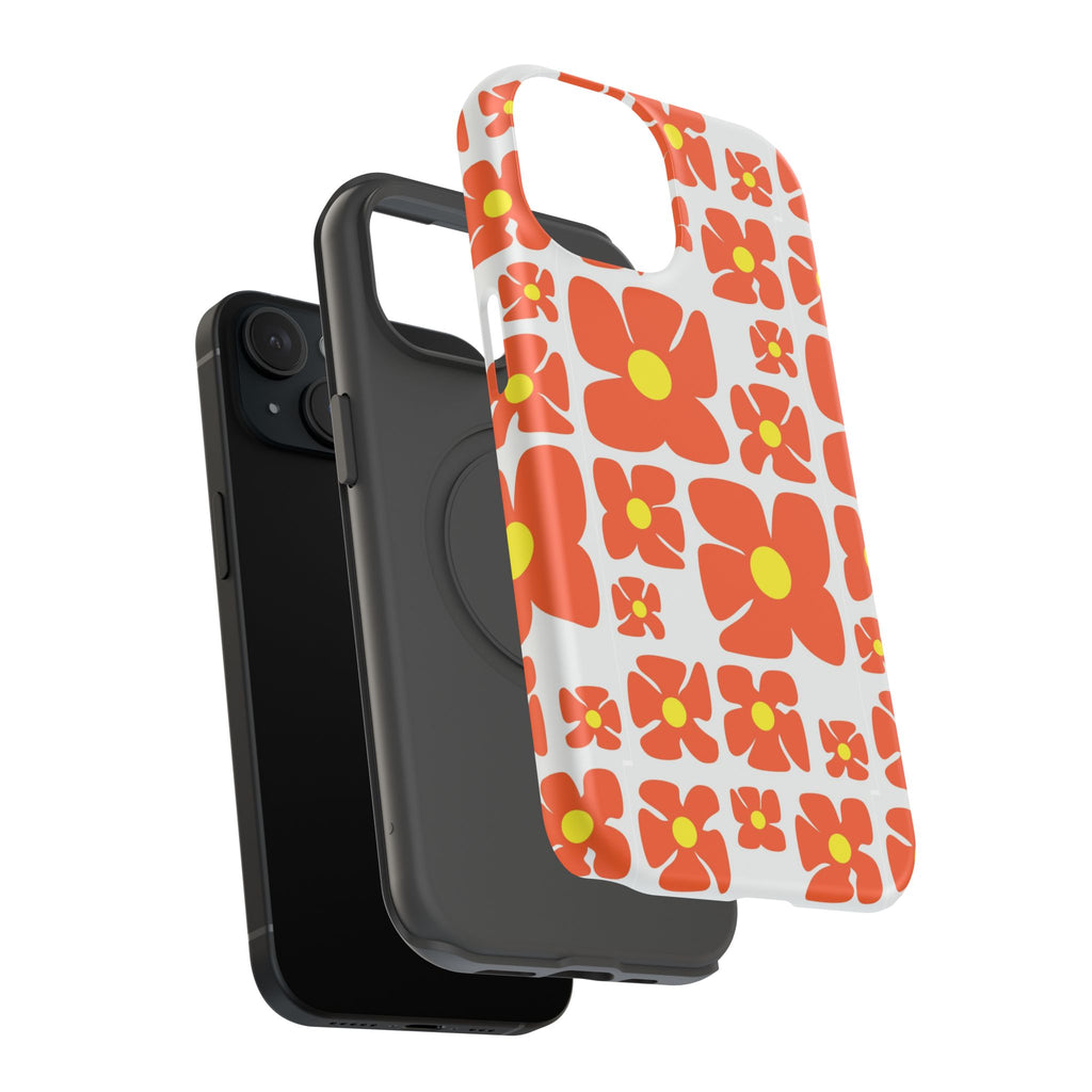 Retro Orange Floral Phone Case | Impact-Resistant Case